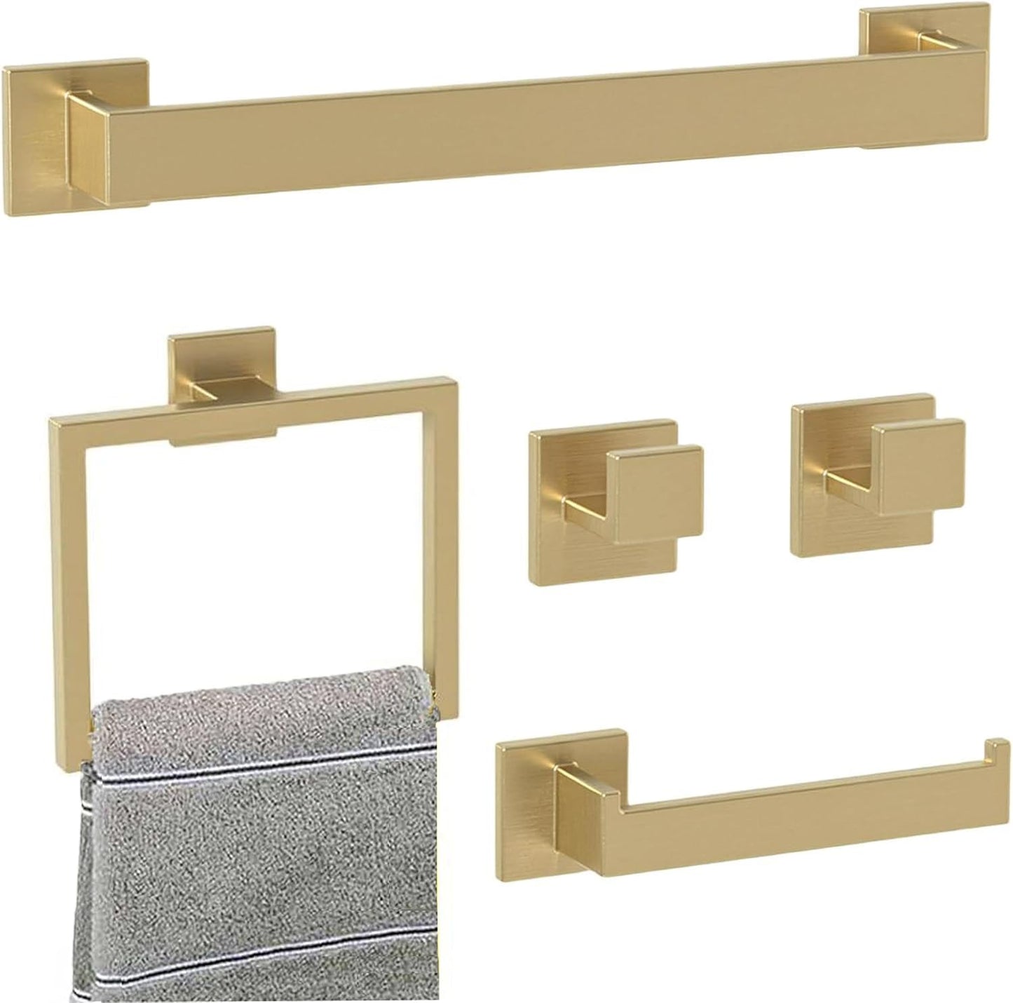Bathroom Accessory Towel Bar Set: 5 Pieces Gold Hardware