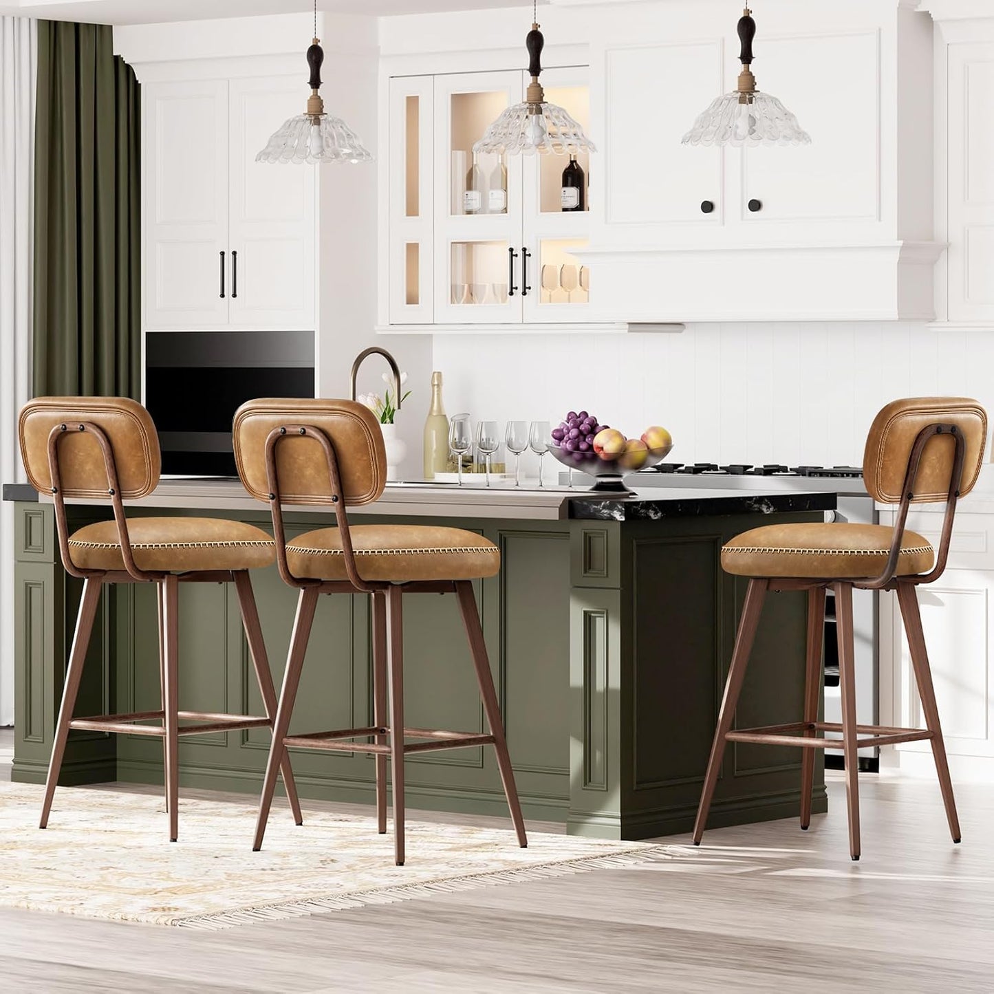 Swivel Bar Stools Set of 3 for Kitchen Island, Modern Style