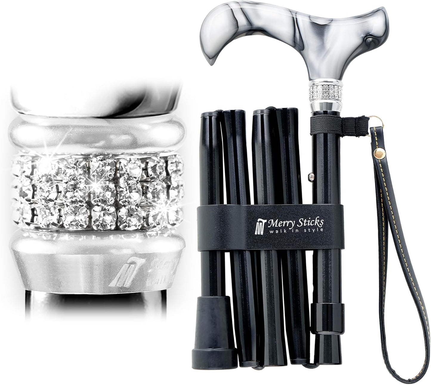 Merry Sticks Designer Foldable Walking Canes with Crystals
