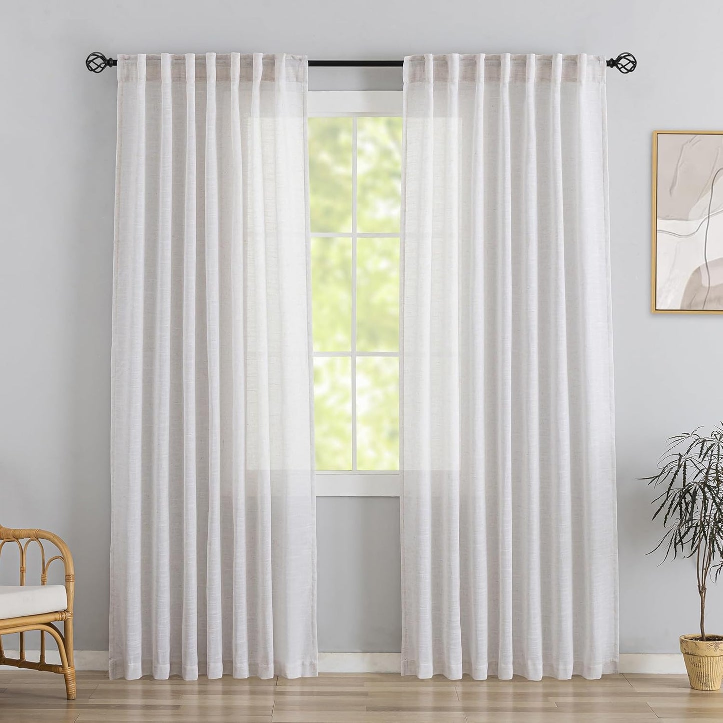Modern Farmhouse White Linen Curtains - Semi-Privacy & Chic Style
