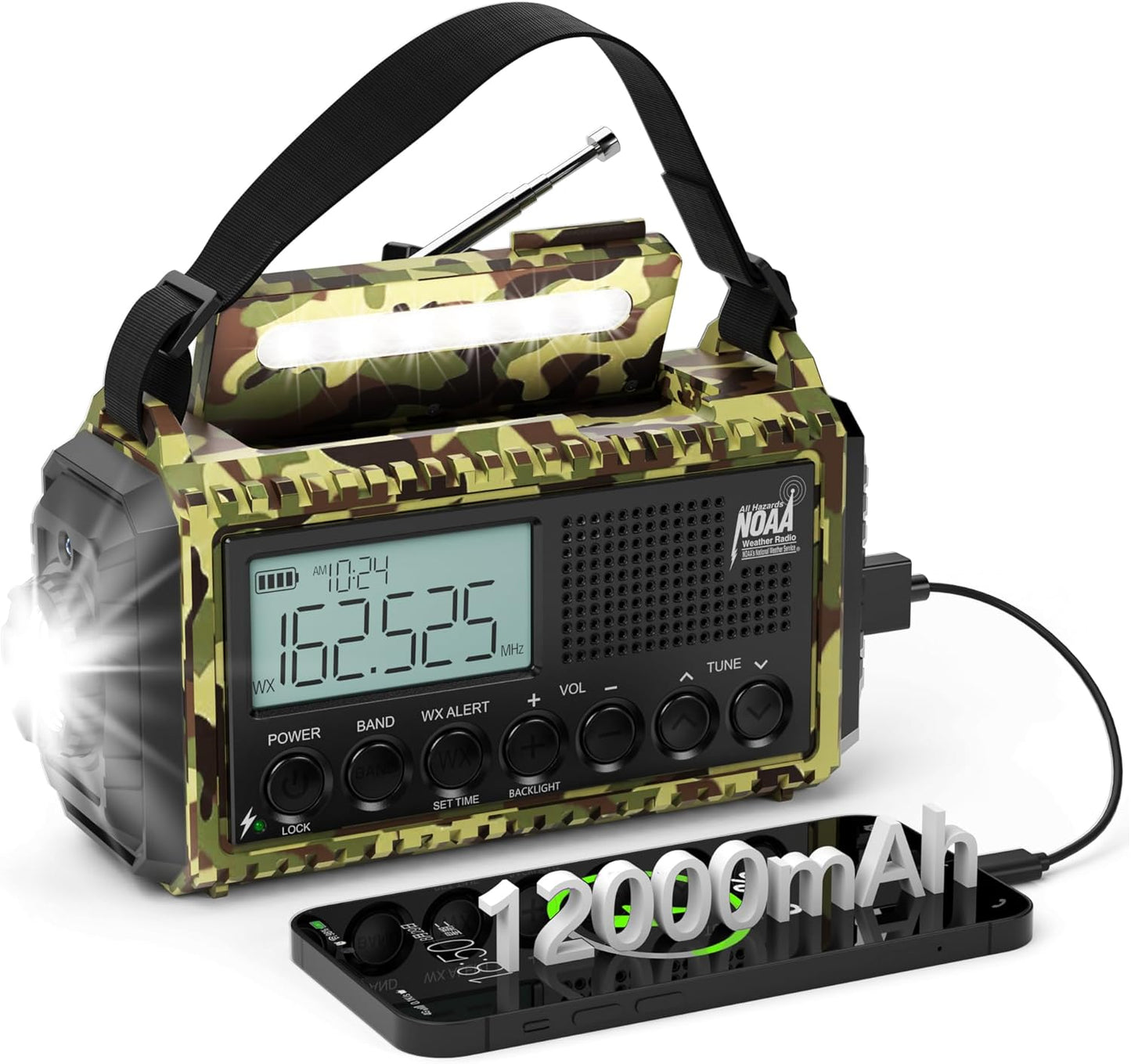 Emergency Weather Radio with 12000mAh Battery for Safety