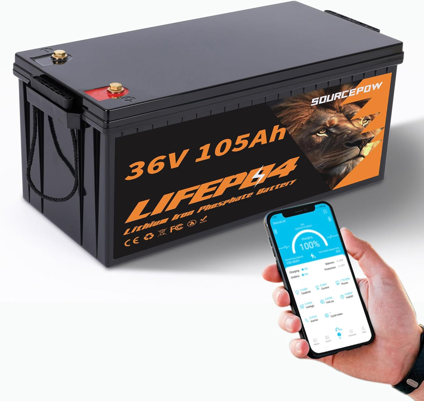 36V 105Ah Golf Cart Lithium Battery with Bluetooth BMS