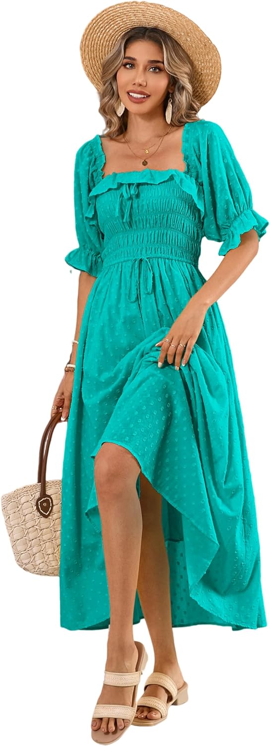 R.Vivimos Women Summer Half Sleeve Cotton Ruffled Dresses