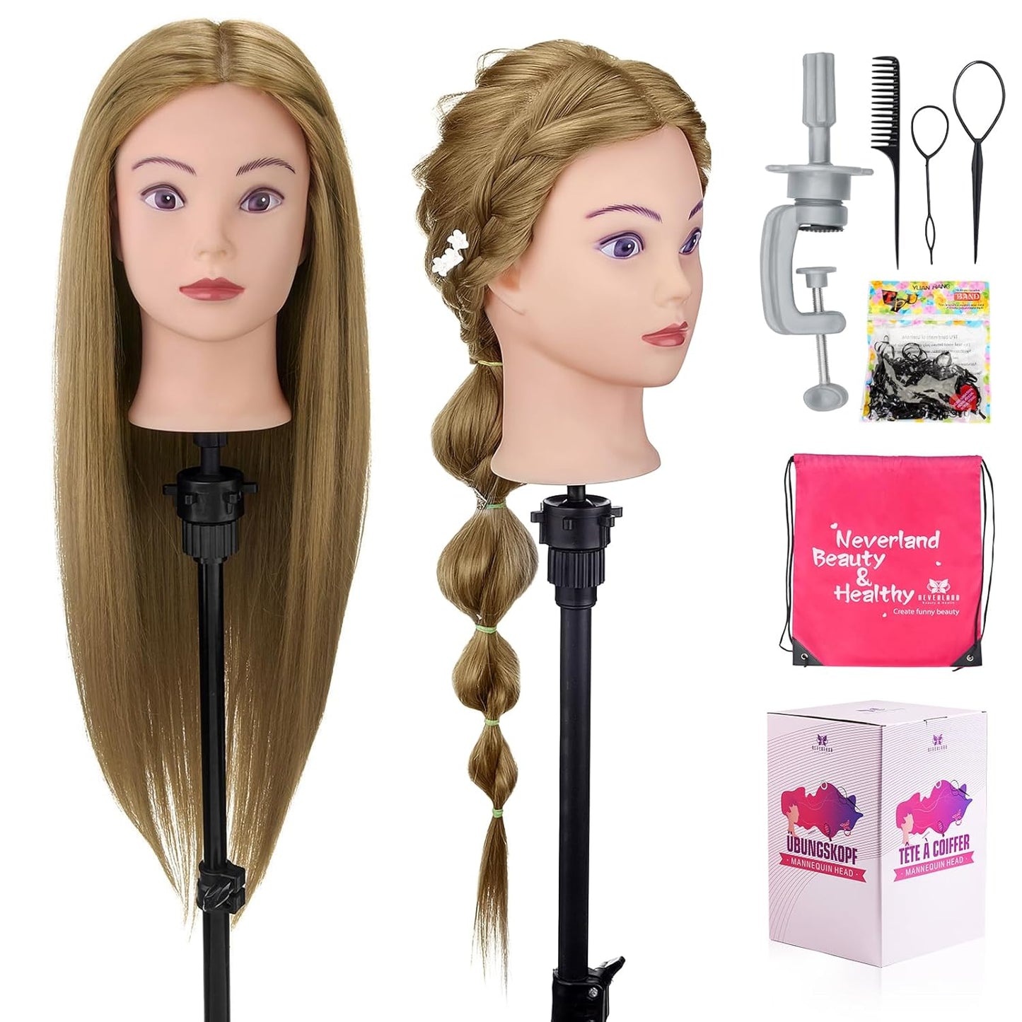 28in Mannequin Head with 80% Real Hair for Hair Styling Practice