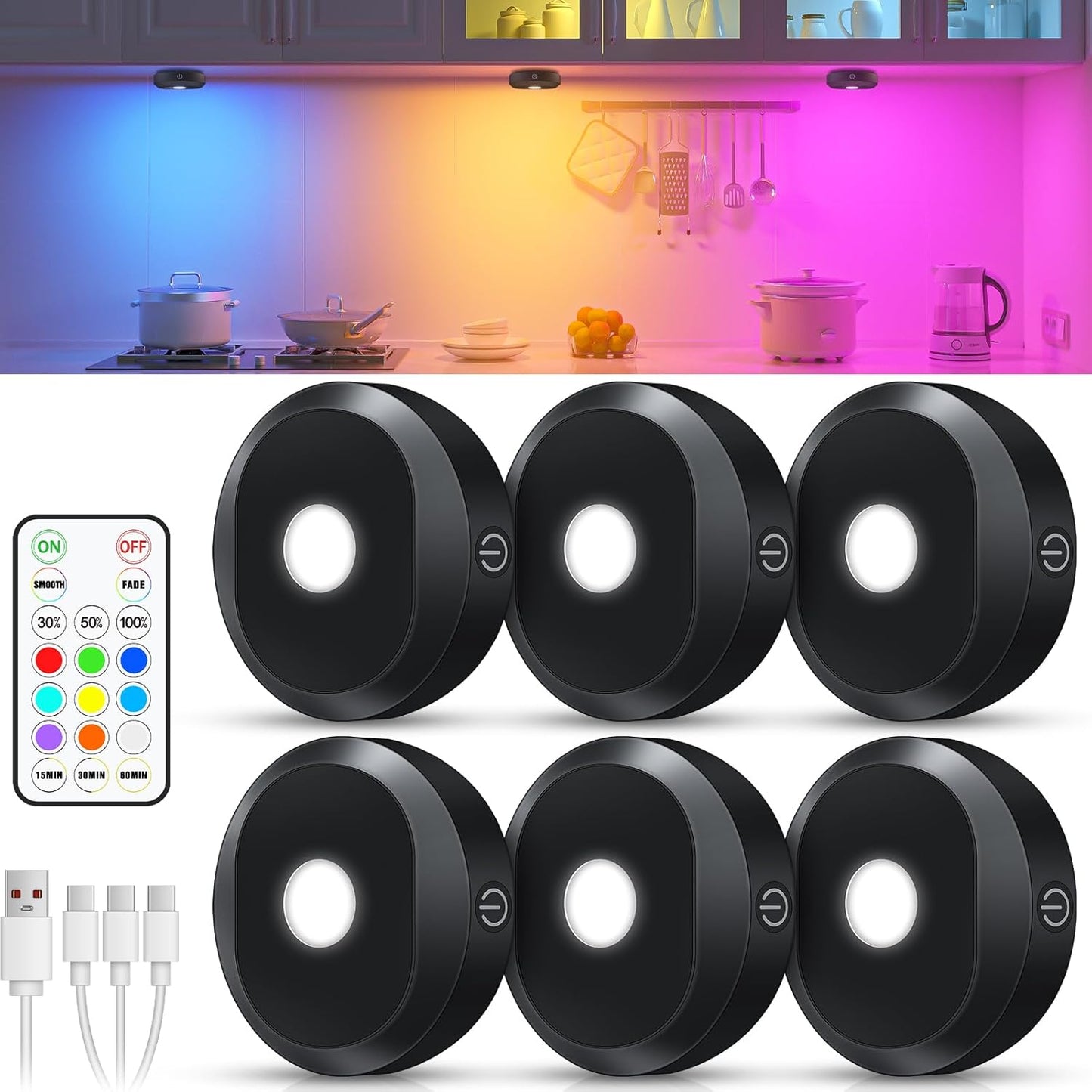 WILLED Under Cabinet Lighting Wireless Rechargeable Puck Lights