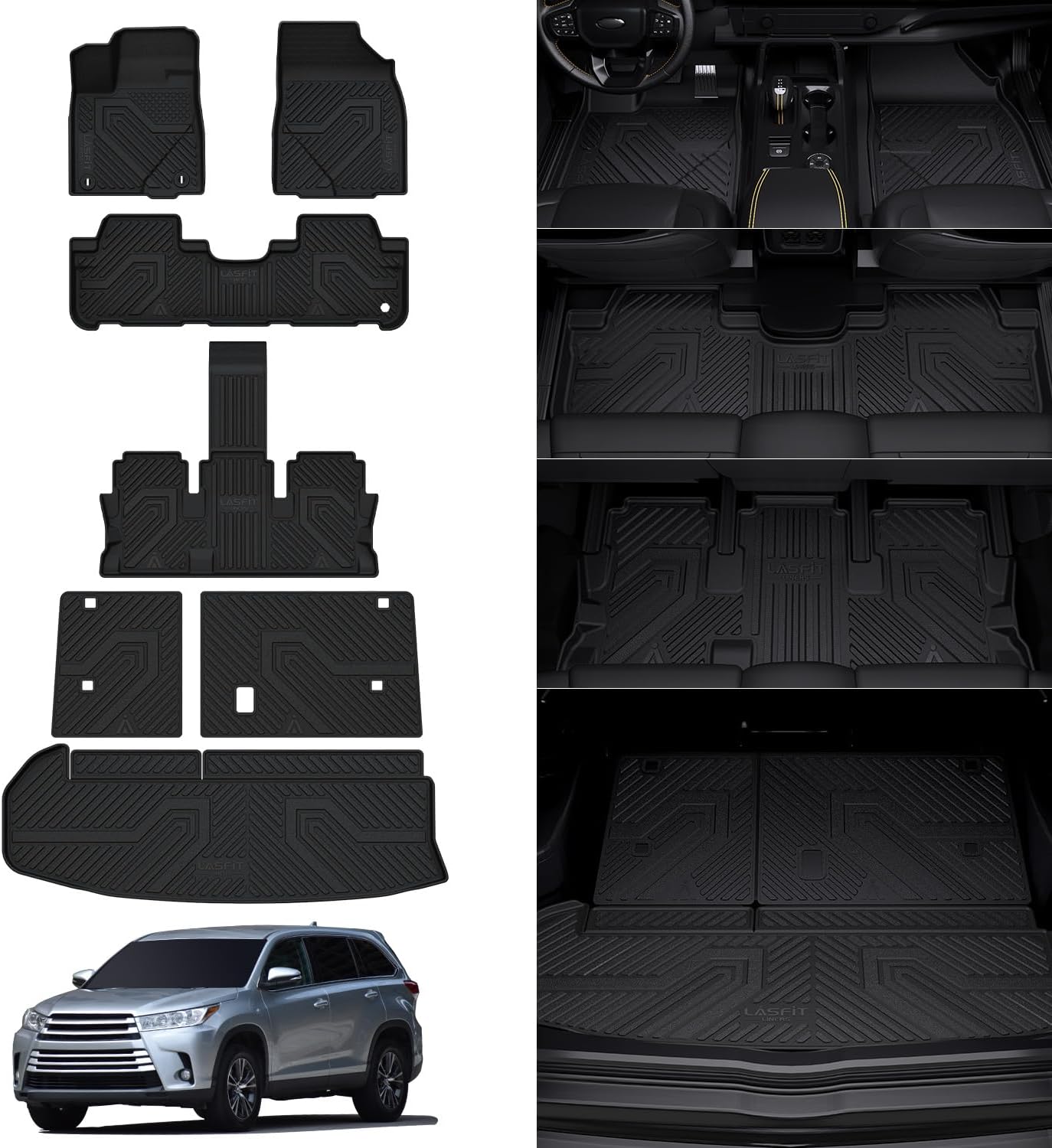 Custom Fit All Weather Floor Mats for Toyota Highlander 2014-2019