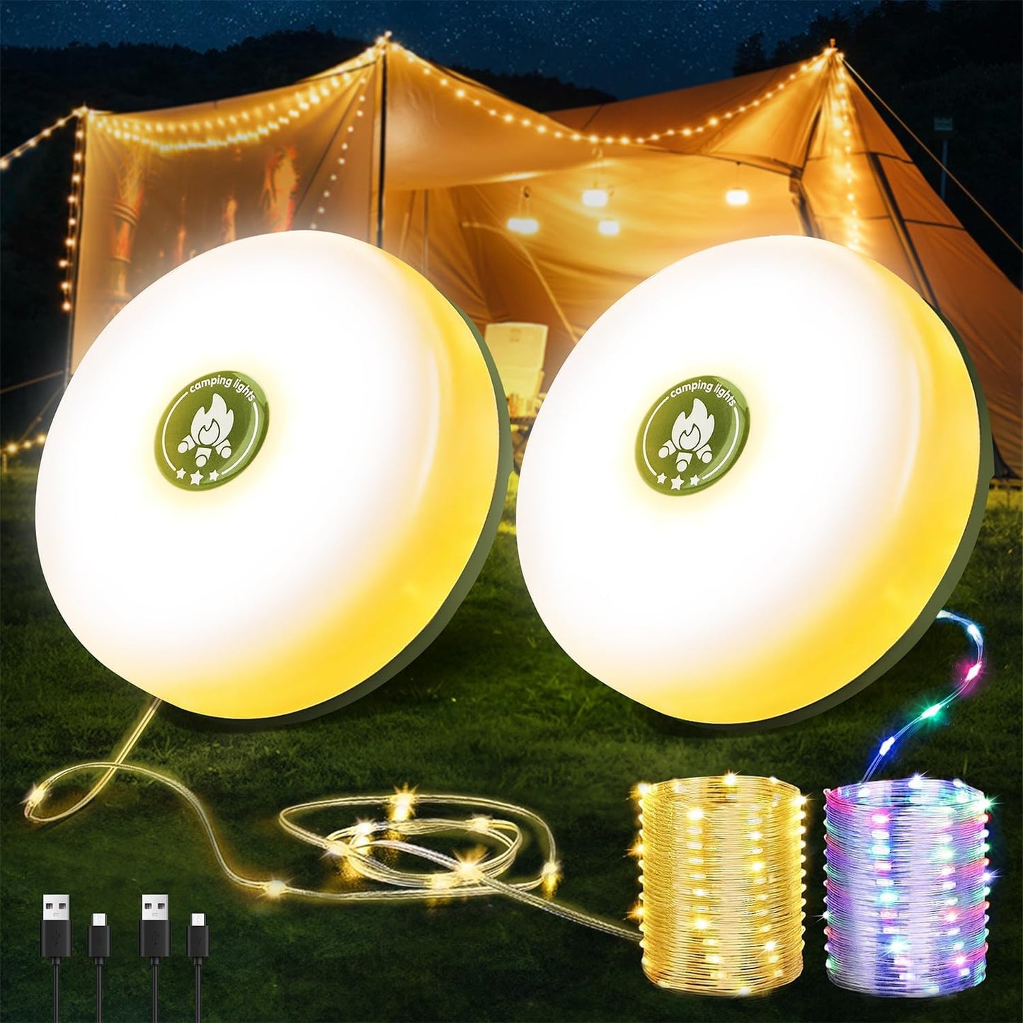2-Pack Camping String Lights for Outdoor Fun and Decor