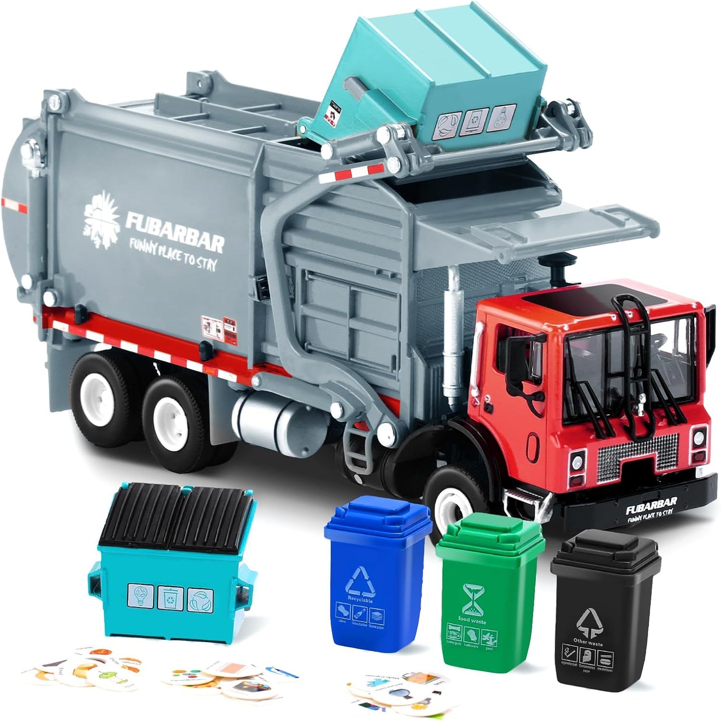FUBARBAR Metal Garbage Truck Toy Model 1:43 Diecast for Kids
