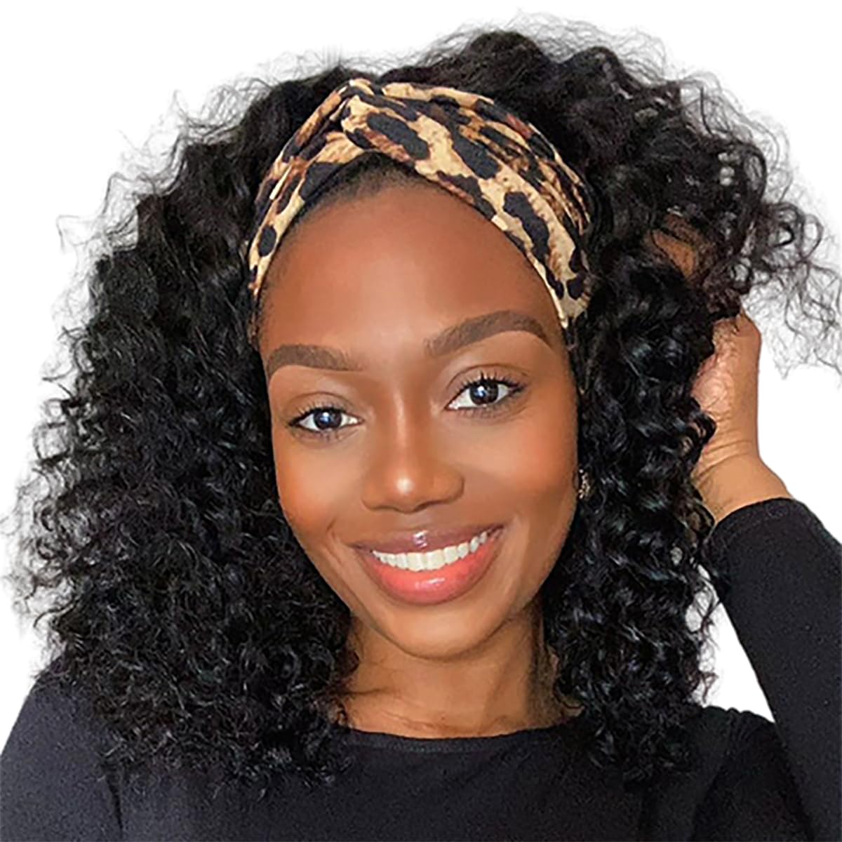XSY Headband Wig Human Hair Deep Wave for Black Women 10 Inch