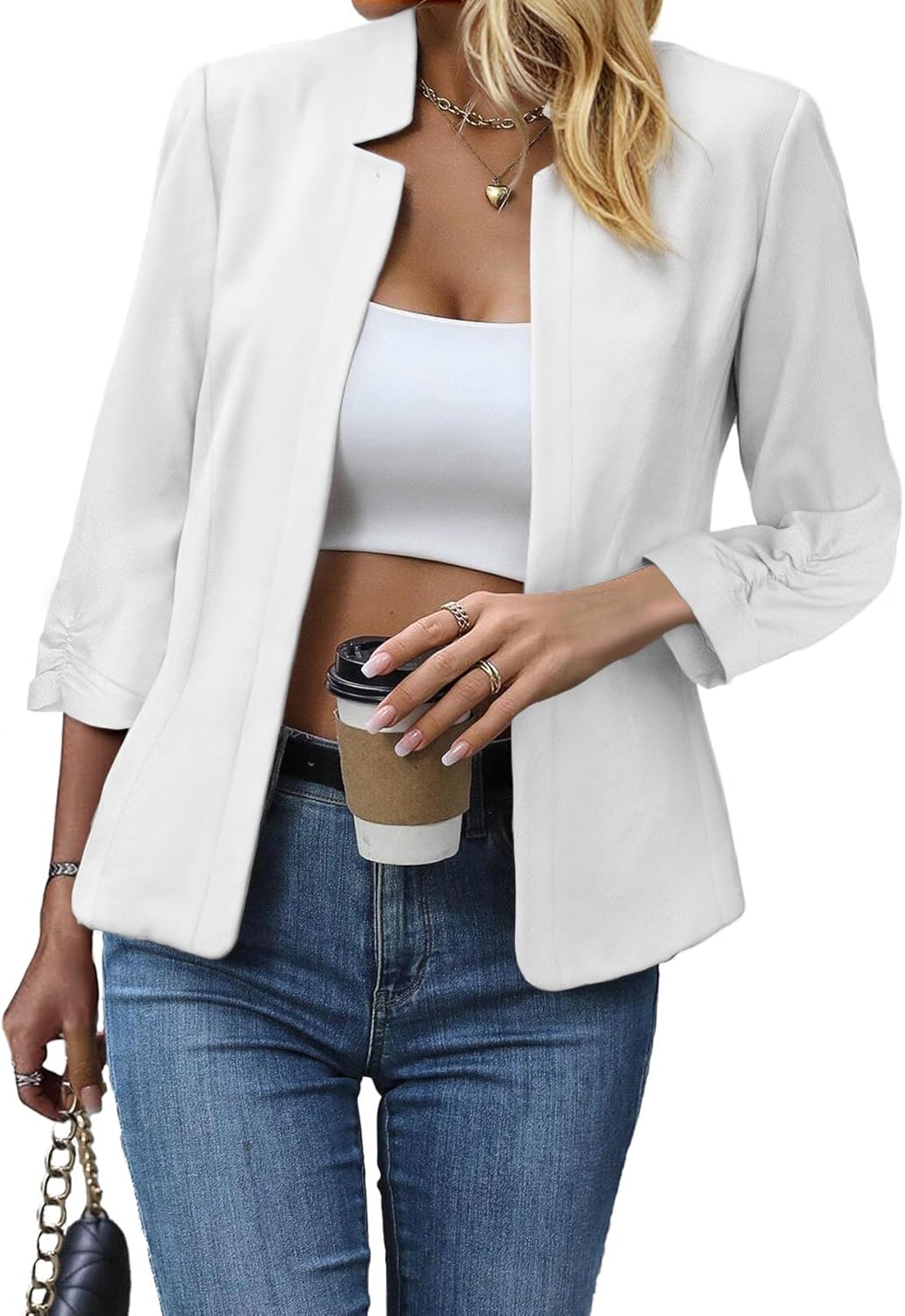 Mina Self Women's Tweed Plaid Blazer Jacket for Elegant Style