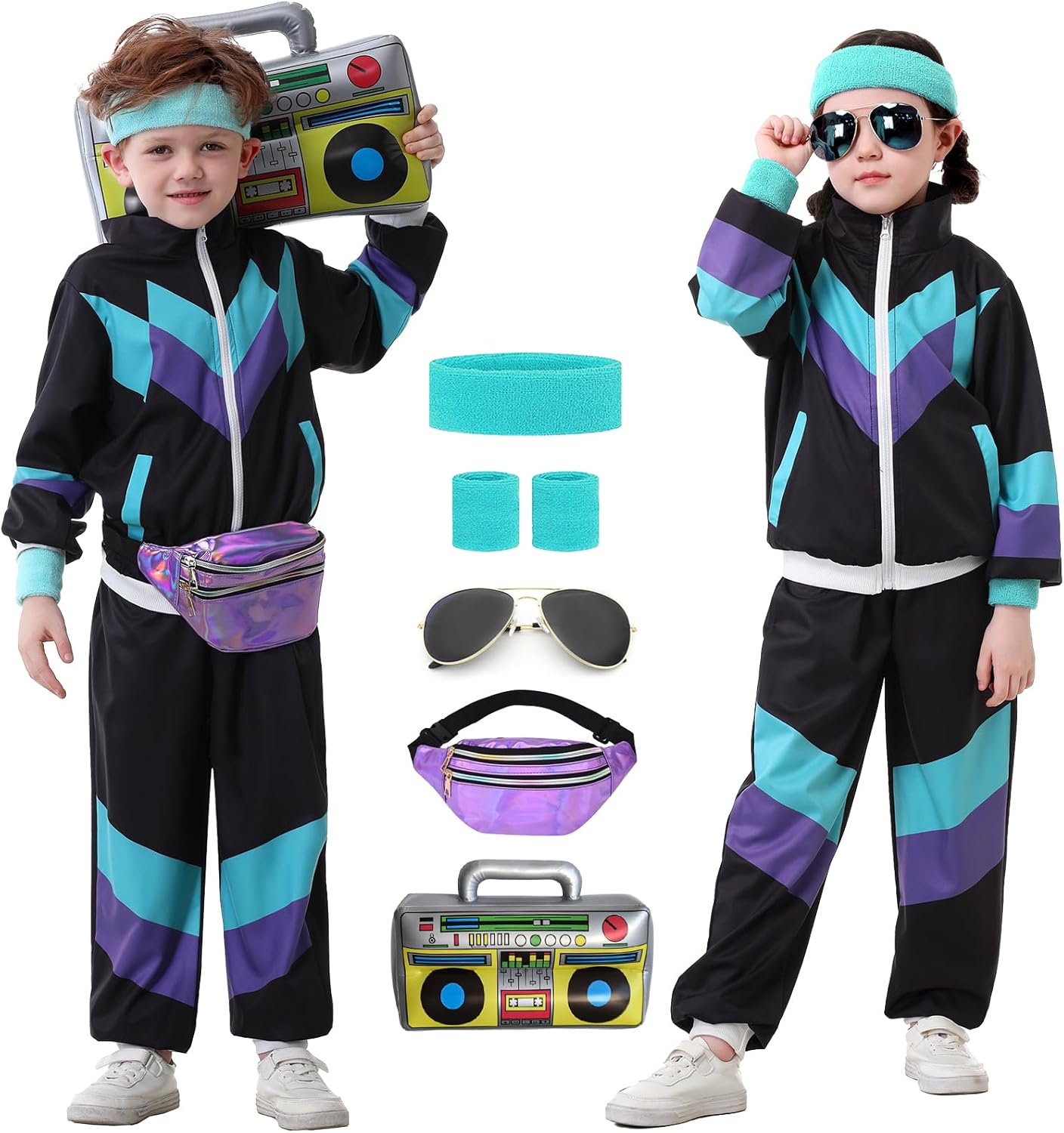 Ezuwail Kids 80s 90s Tracksuit Outfit for Boys Girls Retro Style