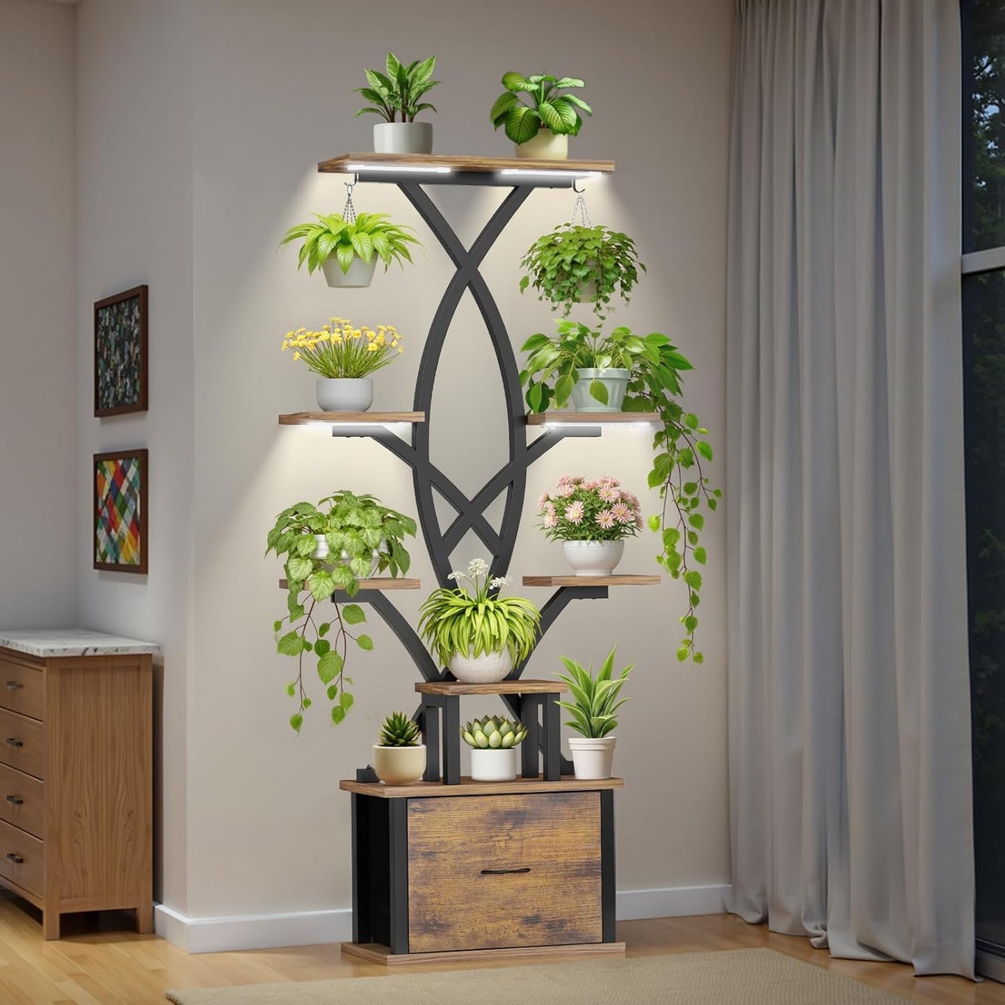 Indoor Plant Stand with Grow Lights - 8 Tiered Shelf Design