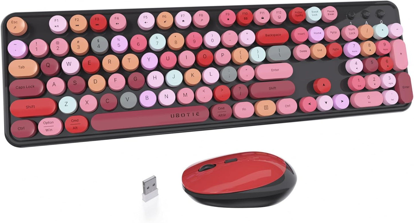 UBOTIE Colorful Wireless Keyboard Mouse Combo for Office Use