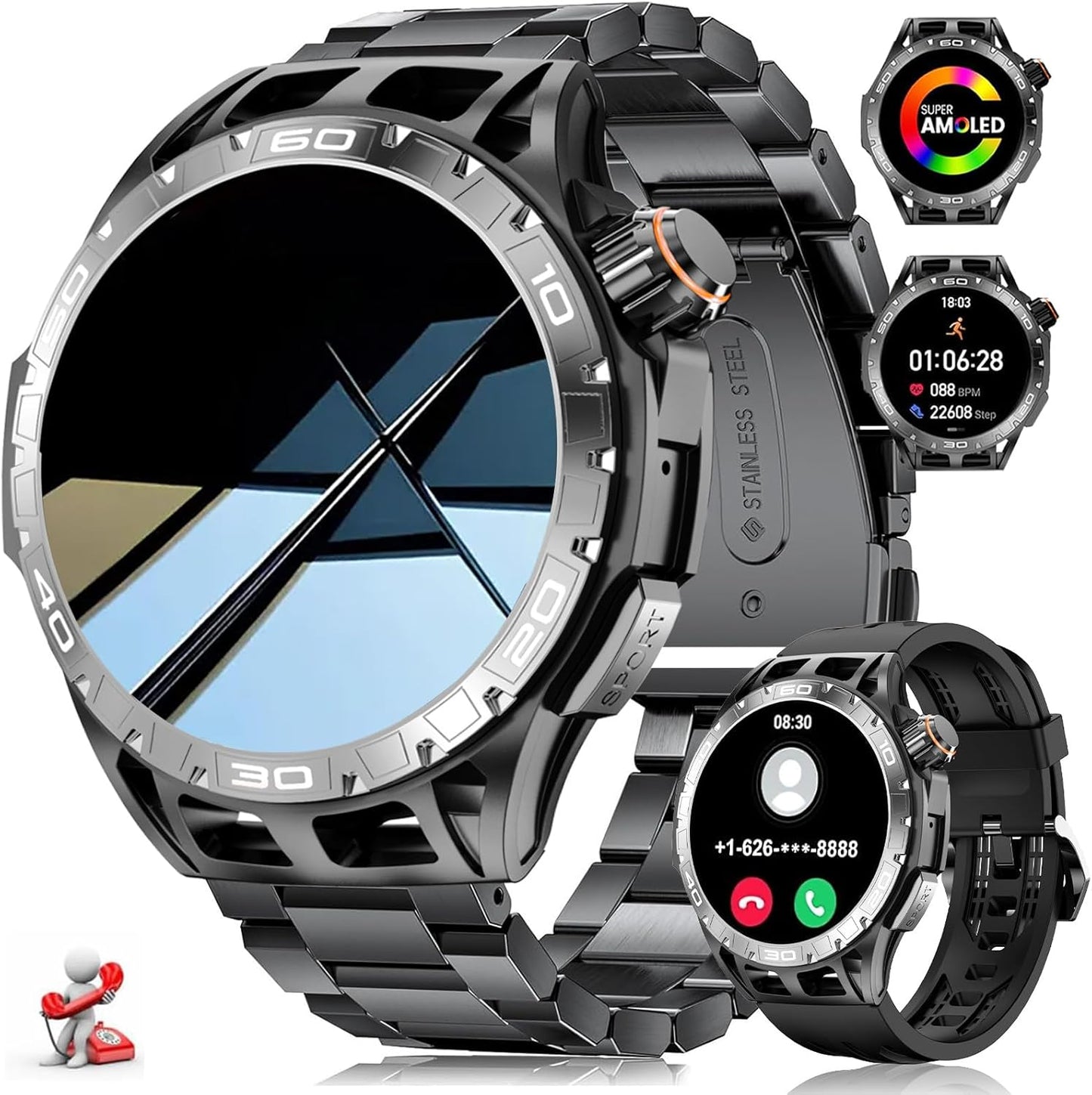 LAKEYLOYI Men's Military Smartwatch: Answer Calls, Waterproof, Ultra Long Standby