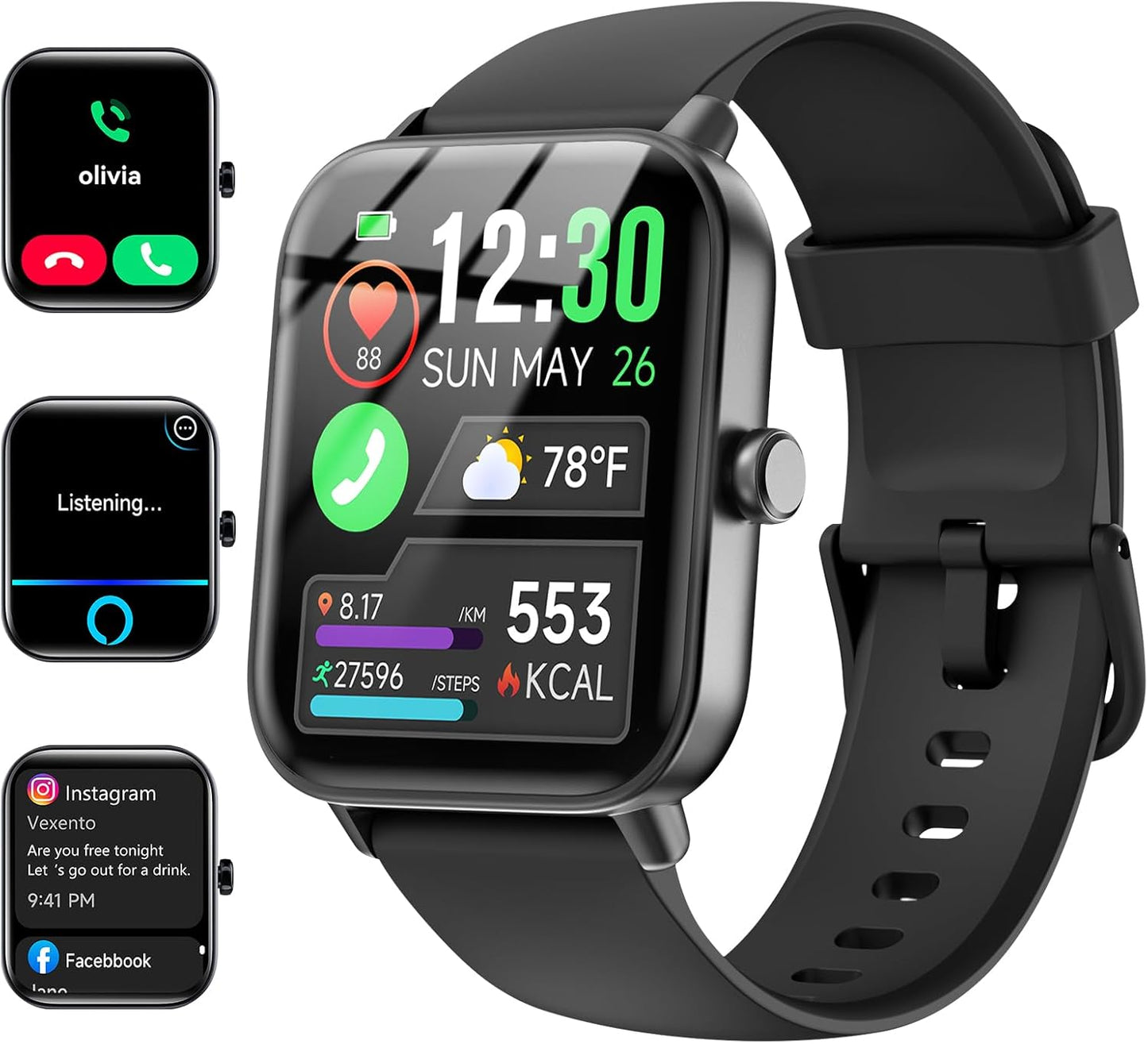 Quican Smartwatch: Alexa Built-in, Fitness Tracker, Bluetooth Call