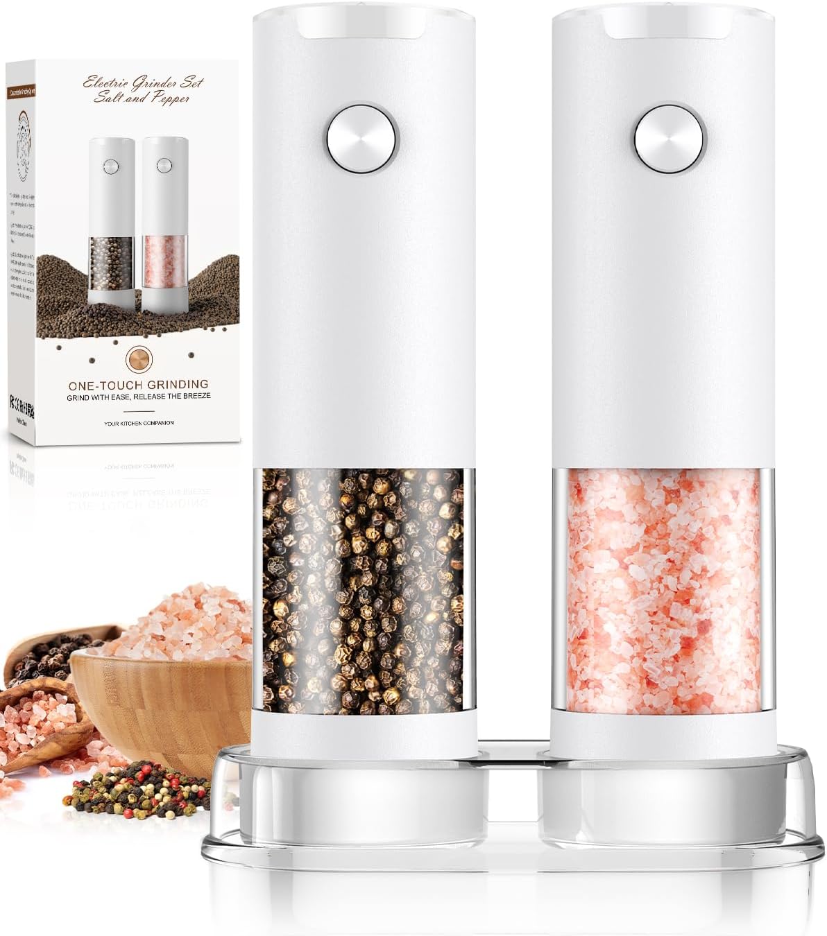 Electric Salt and Pepper Grinder Set with LED Light for Precision