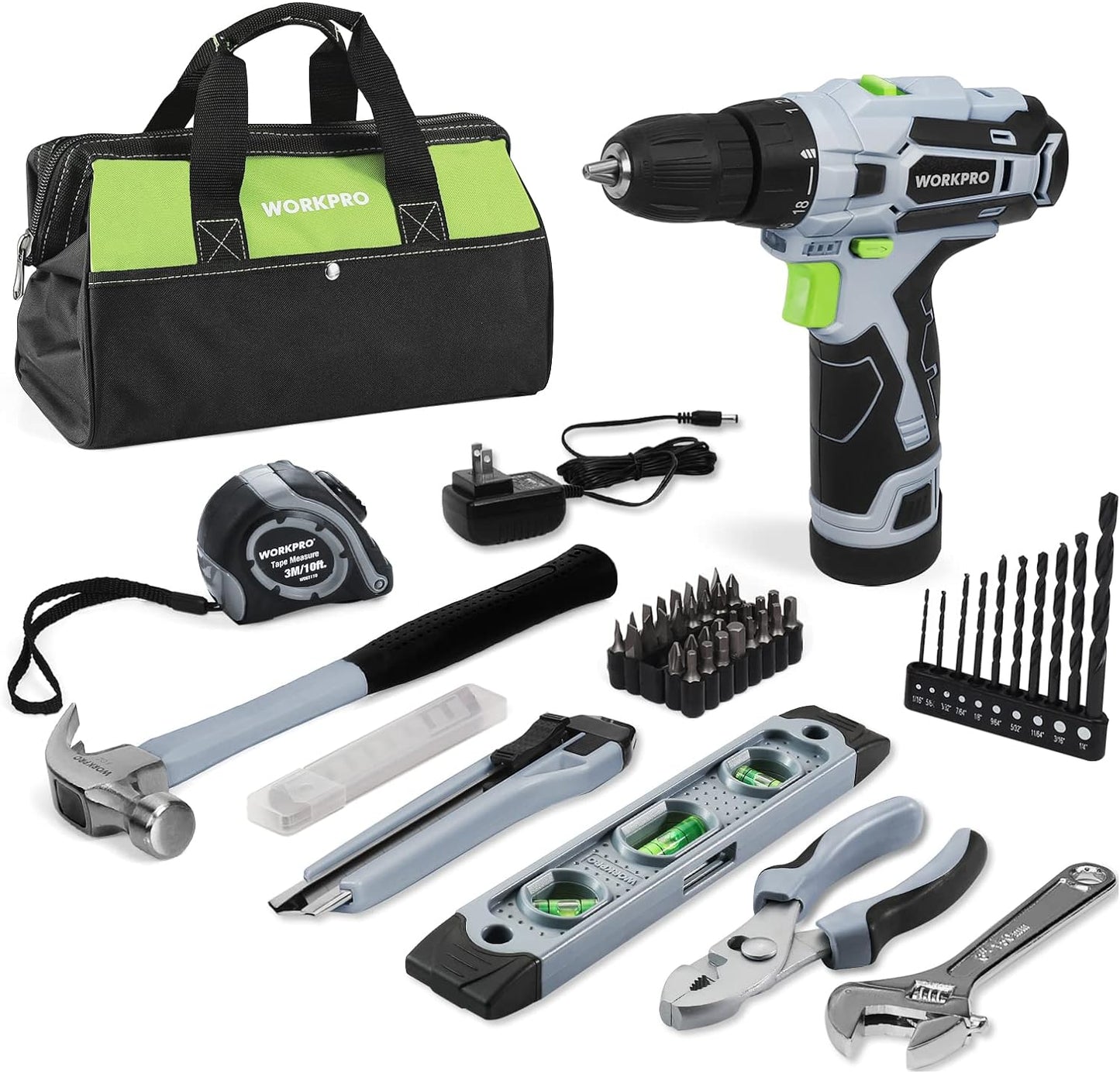 12V Cordless Drill Driver and Home Tool Kit for DIY Projects