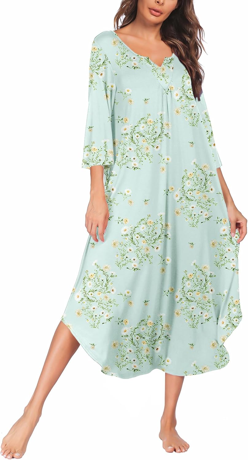 Ekouaer Long Nightgown for Women with 3/4 Sleeves and Comfort