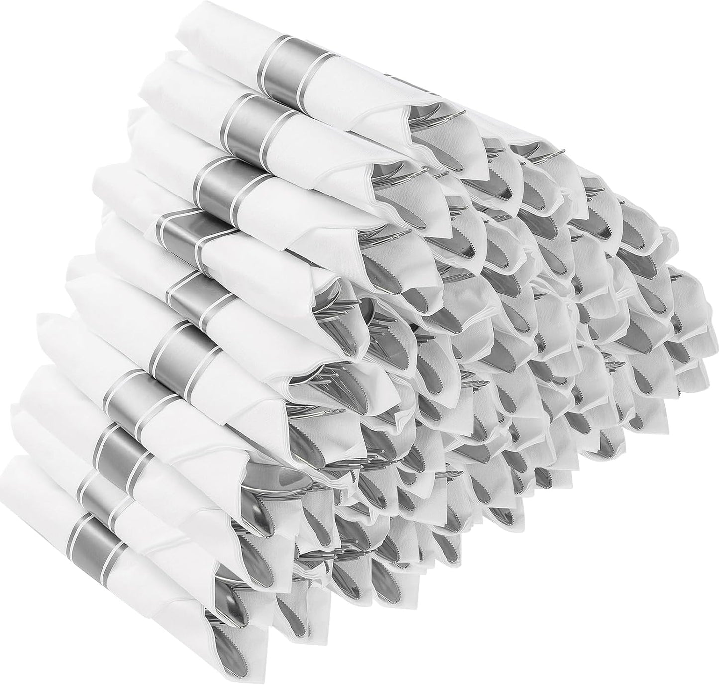 Pre Rolled Silver Plastic Silverware Set for Any Occasion