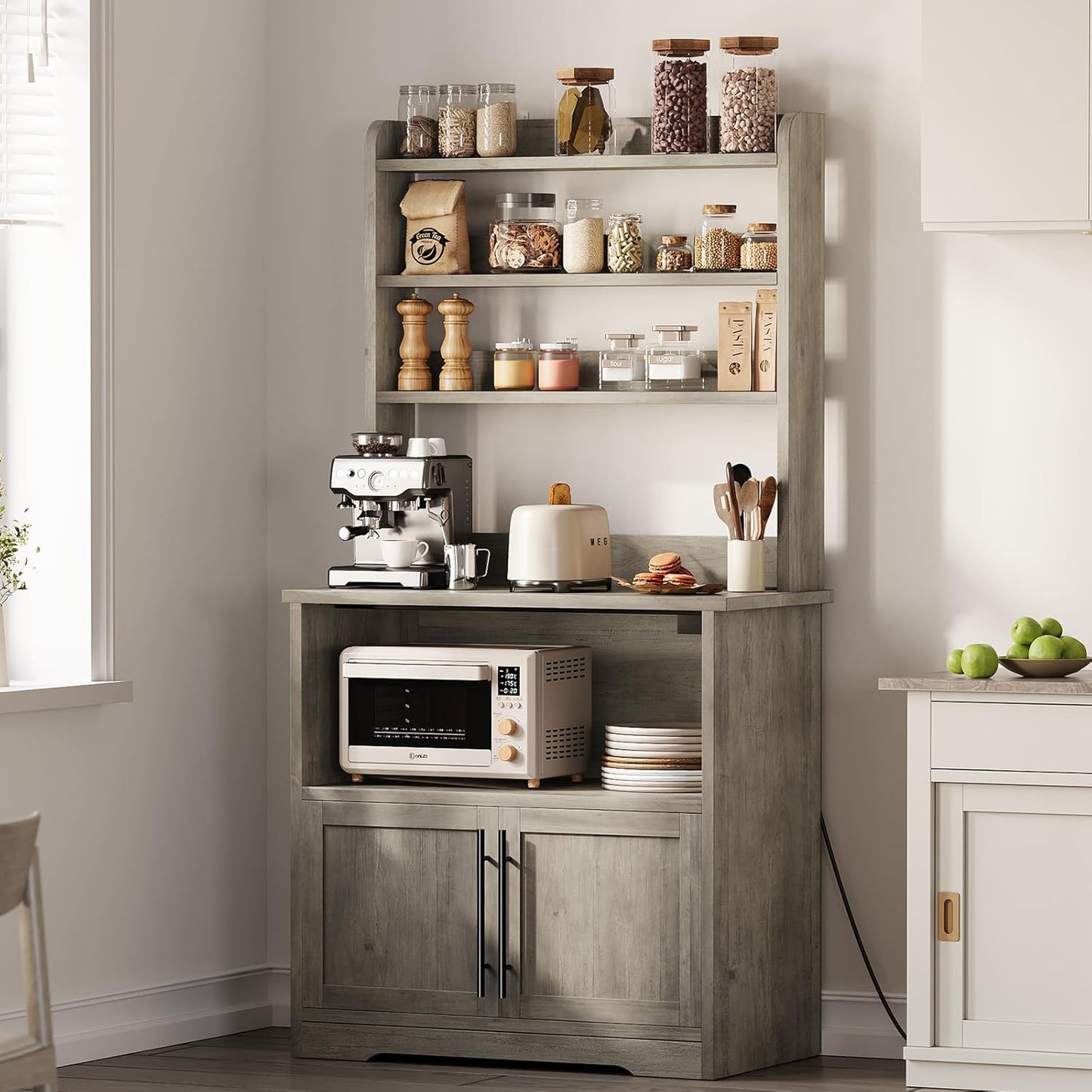 Farmhouse Bakers Rack with Power Outlets