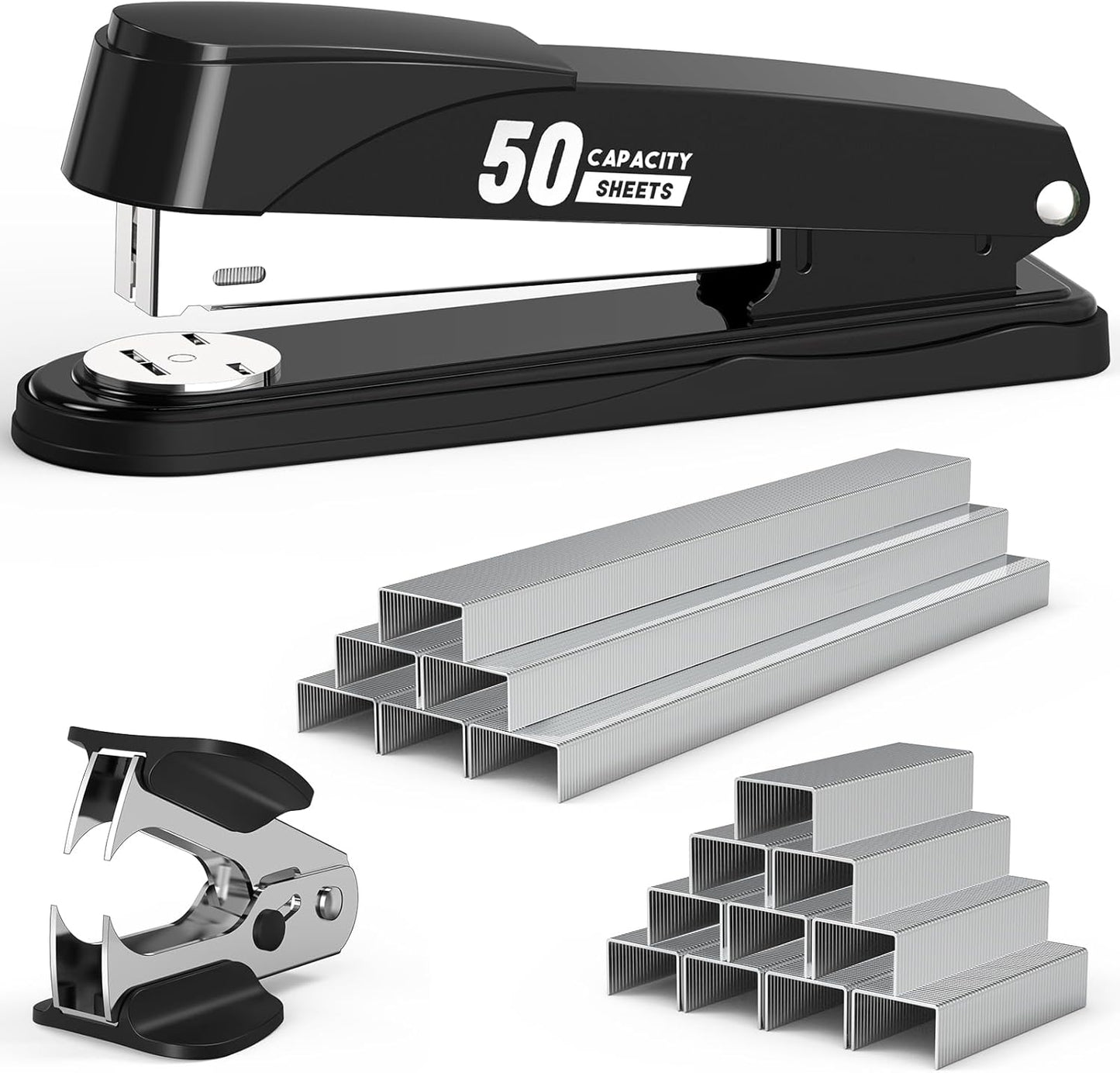 Swihauk Heavy Duty Stapler Set - 50 Sheet Capacity, No Jam, Non-Slip Grip