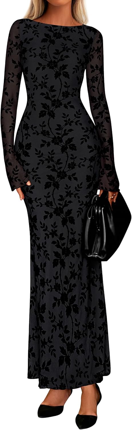 PRETTYGARDEN Women's Floral Bodycon Maxi Dress for Elegance