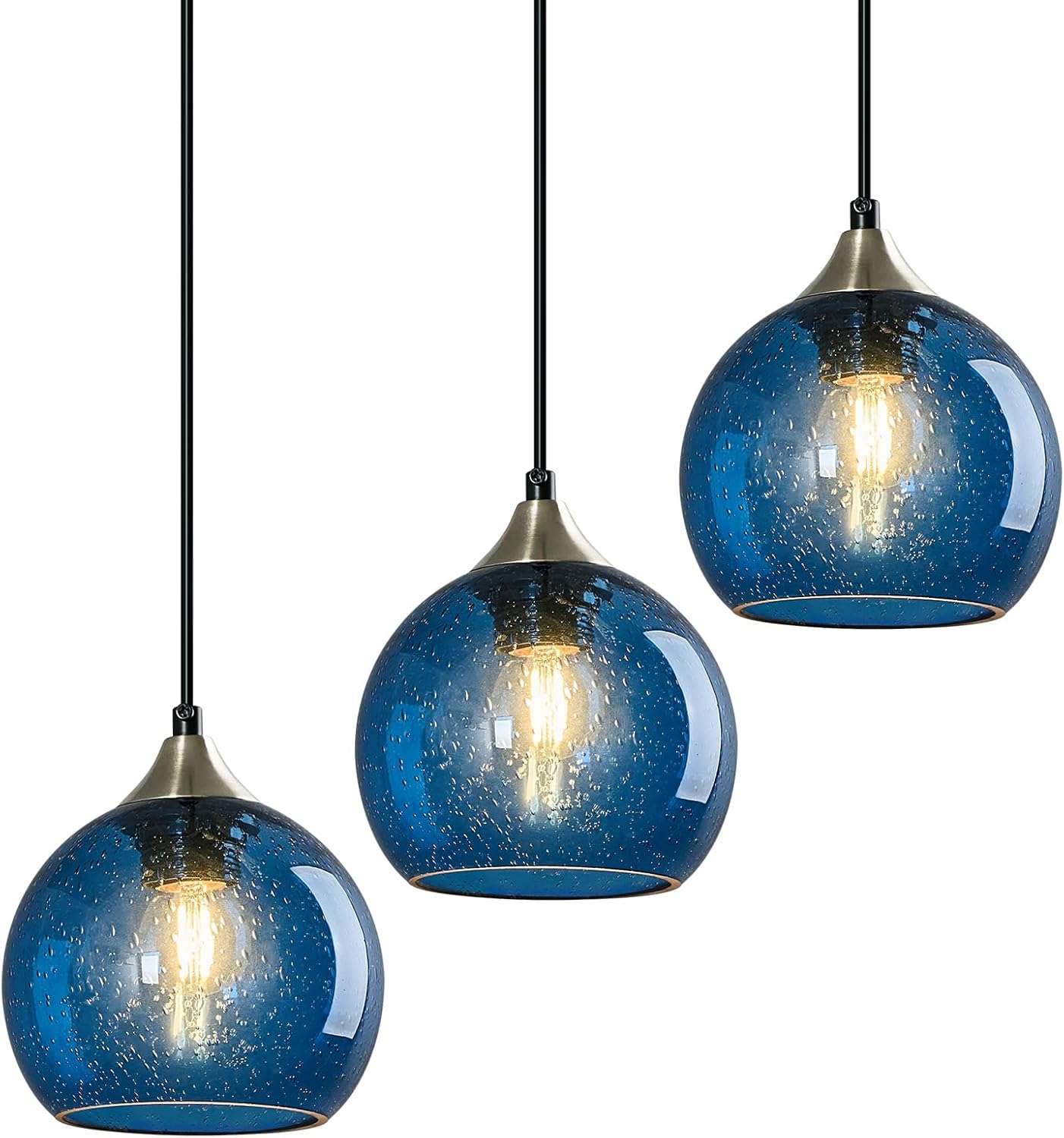 Blue Glass Pendant Lights for Kitchen Island and Dining Room
