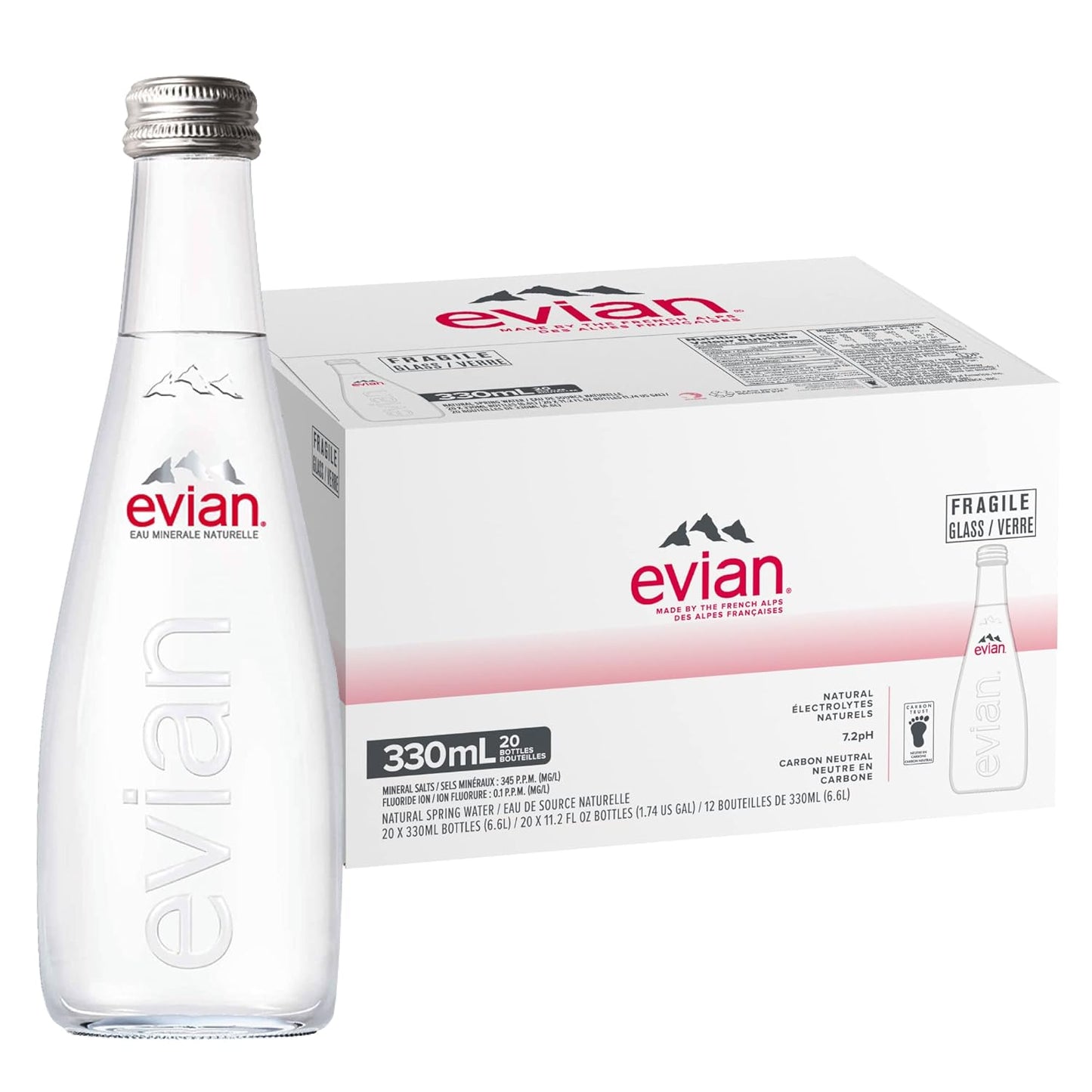 Evian Natural Spring Water - Refreshing Hydration in Glass Bottles