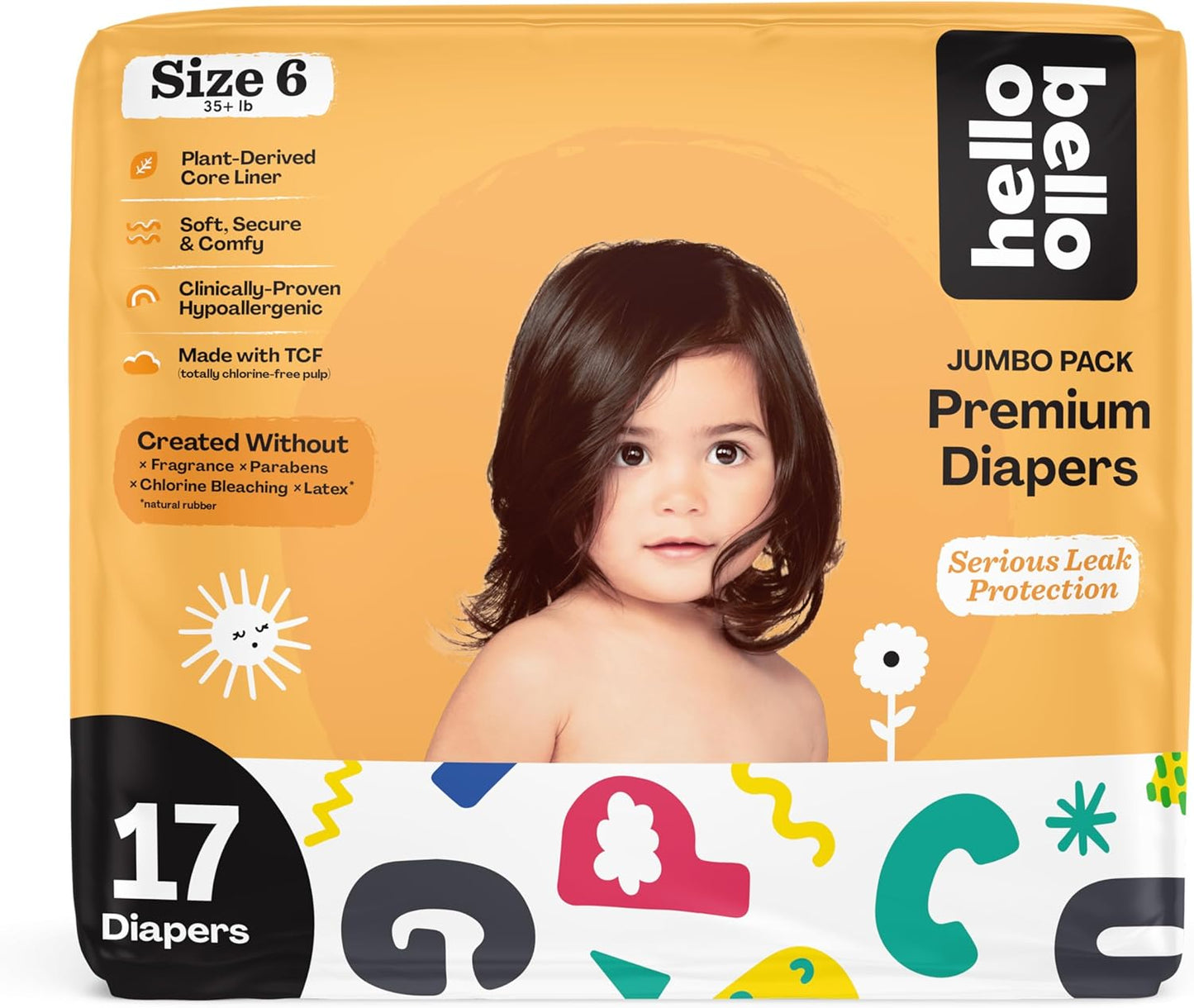 Hello Bello Size 6 Baby Diapers, Extra-Absorbent & Hypoallergenic - Snug Comfort, 17 Ct