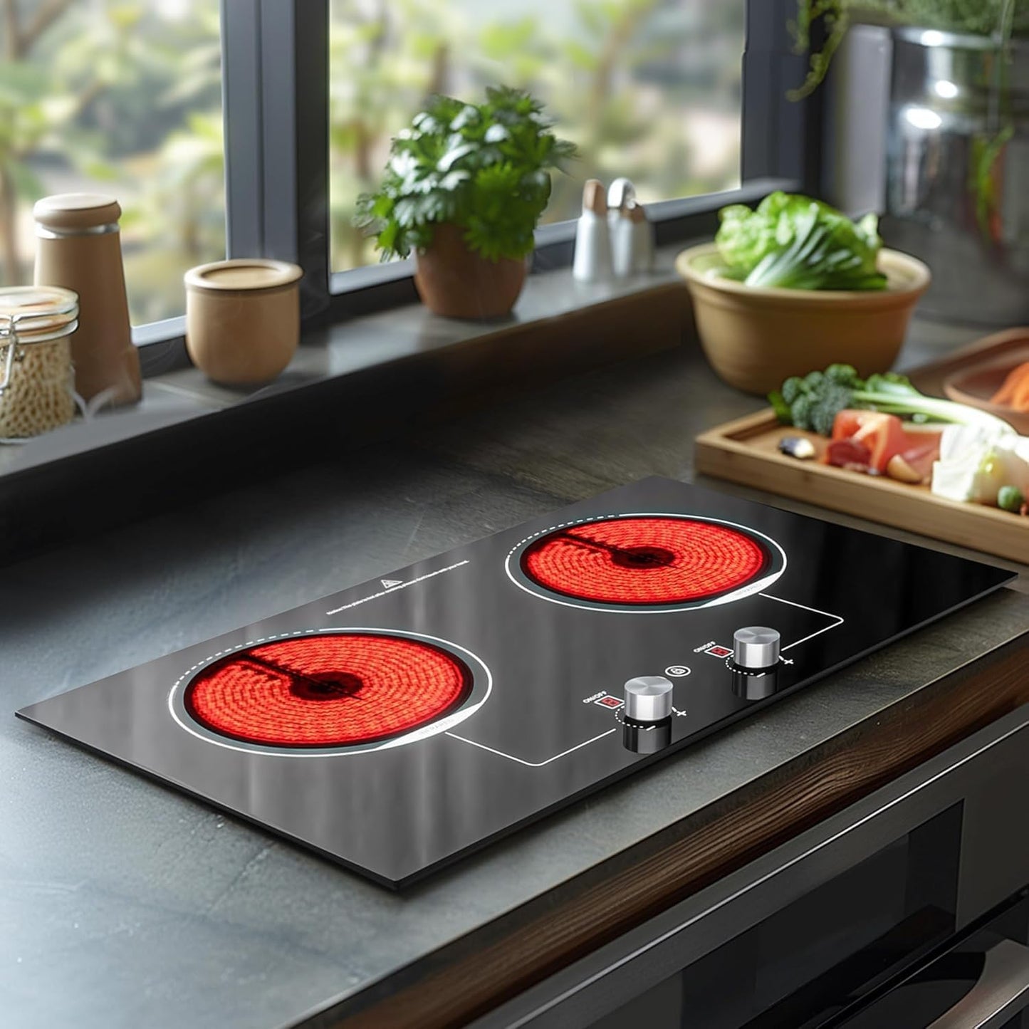 ADVWIN Electric Cooktop: 2 Burner Ceramic Stove with Safety Features