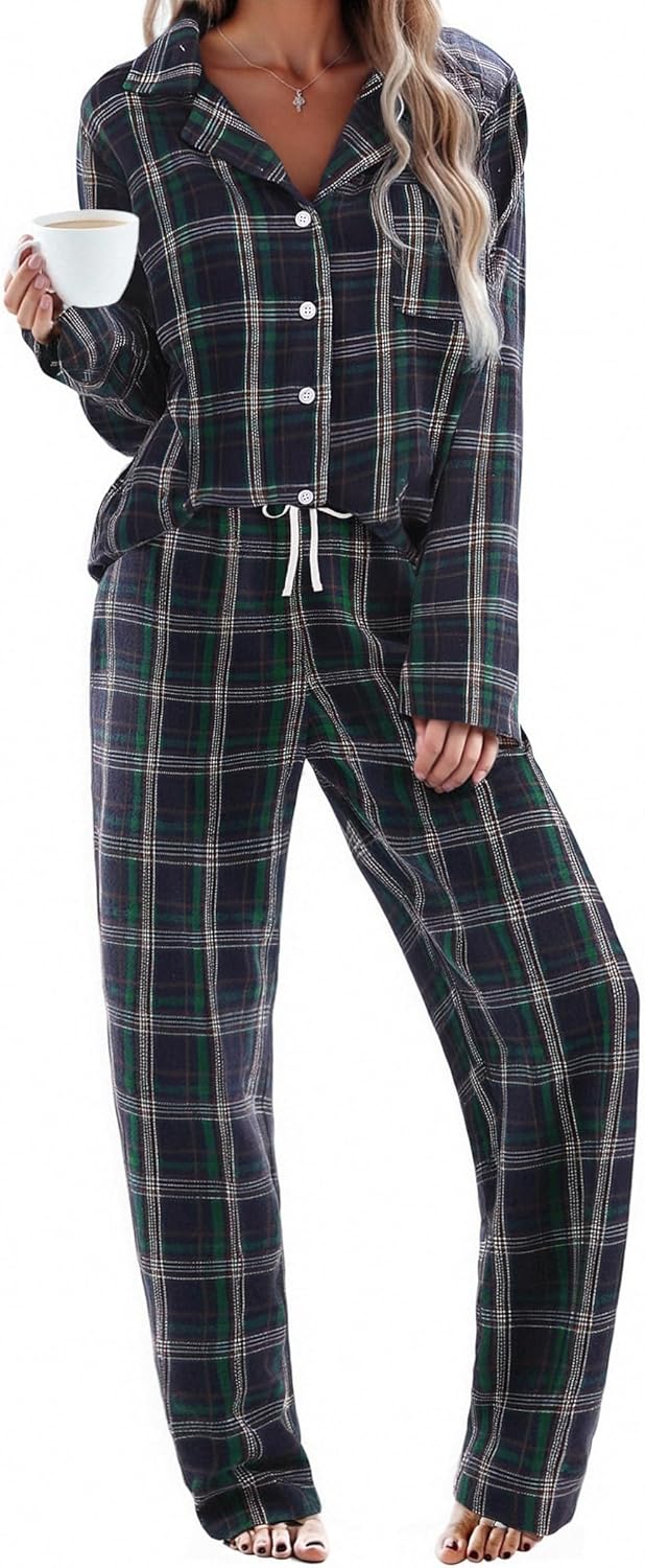 Ekouaer Pajamas Set for Women: Cozy Cotton Plaid PJs