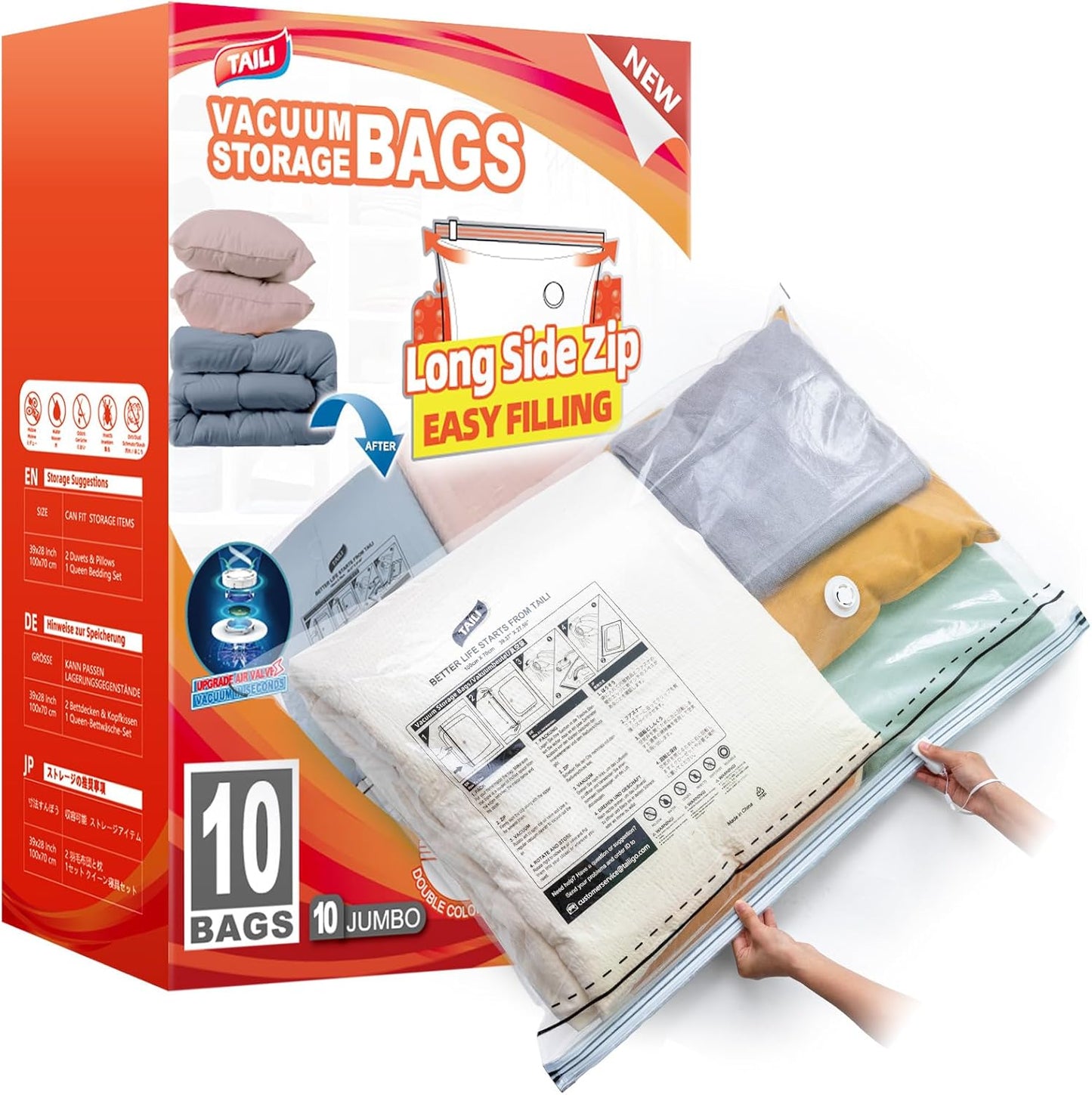 TAILI Vacuum Storage Bags 10 Pack for Clothing and Bedding