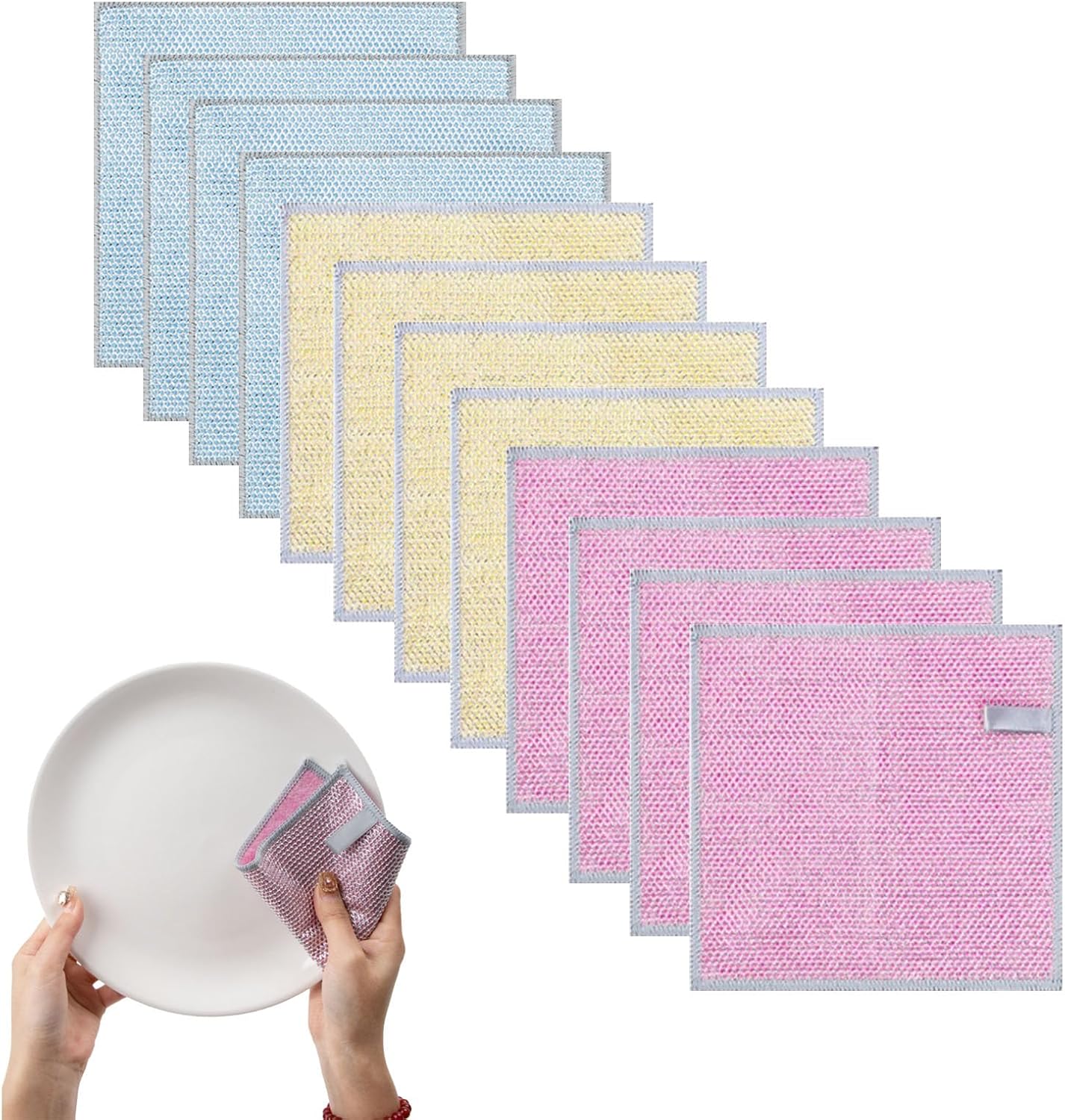 Non Scratch Wire Dishcloth Set - Dual Layer Reusable Cleaning Cloths