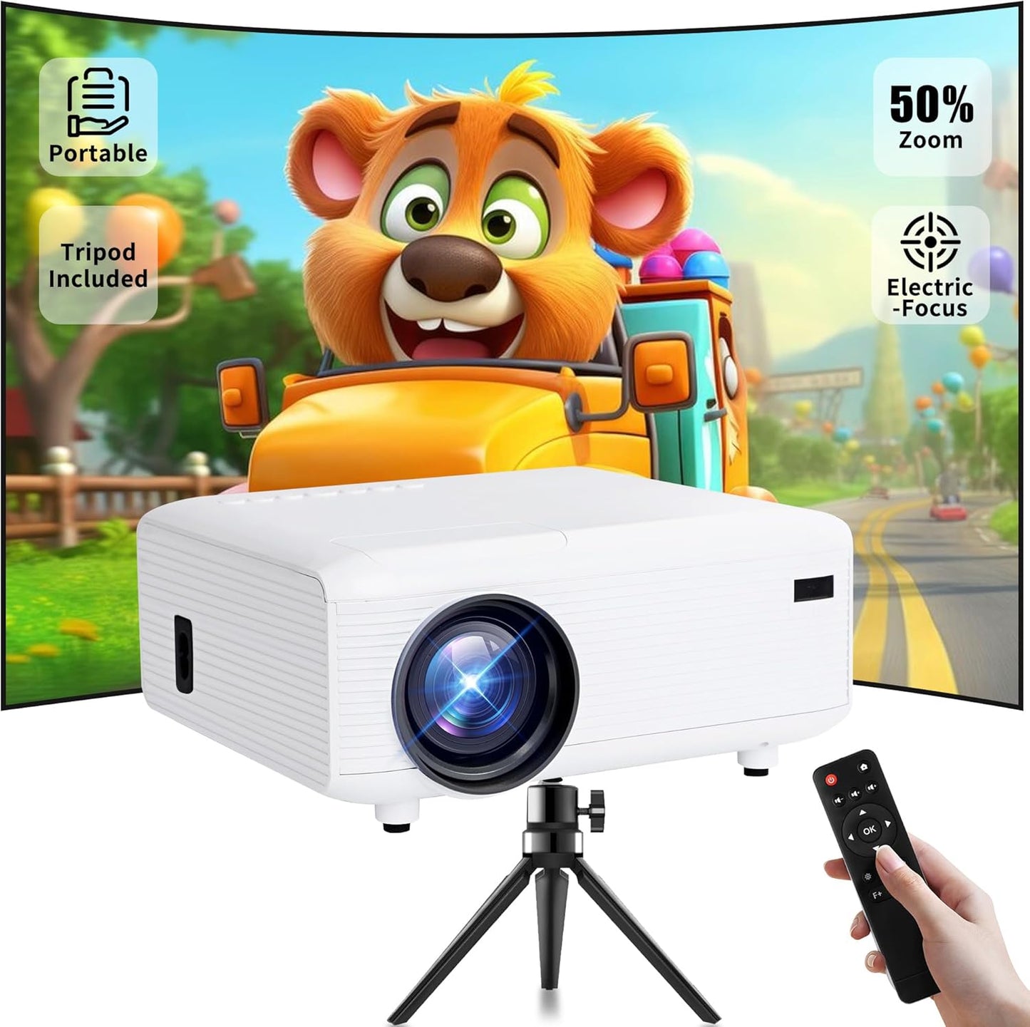 Native 1080P Projector for Outdoor Use with WiFi and Bluetooth