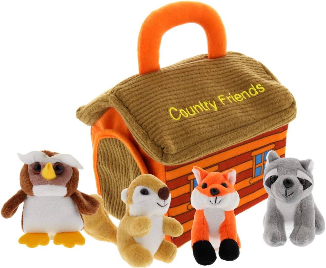 Interactive Talking Woodland Toy Set for Kids - 5pc Plush Animals in Country House Carrier