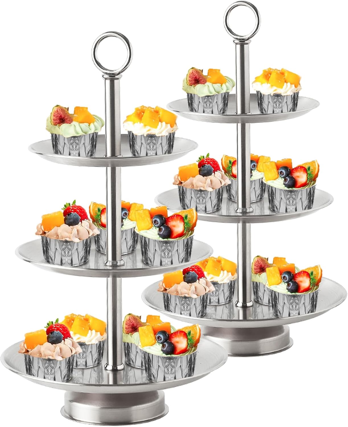 3 Tier Silver Metal Cupcake Stand Holder for Any Celebration