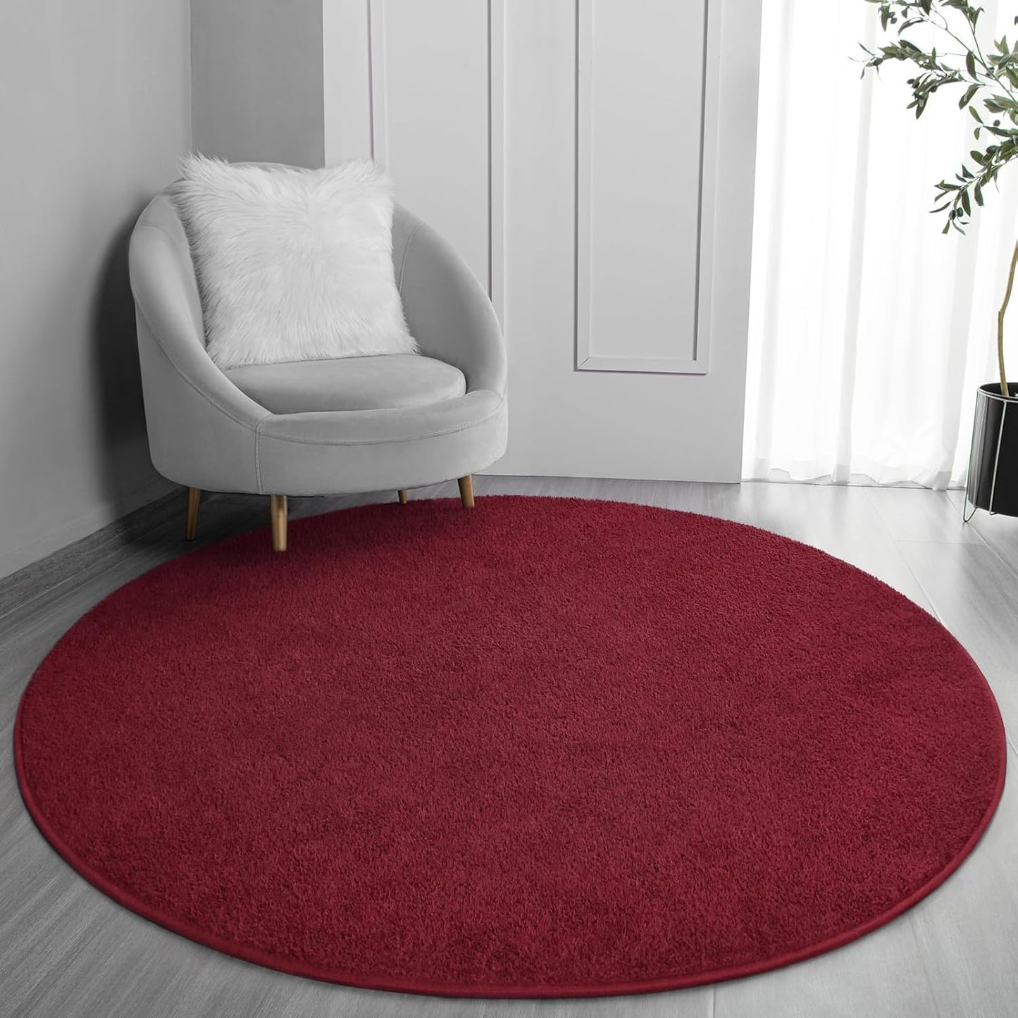 FlyDOIT Round Area Rugs for Bedroom Living Room, 6x6 Rose Red