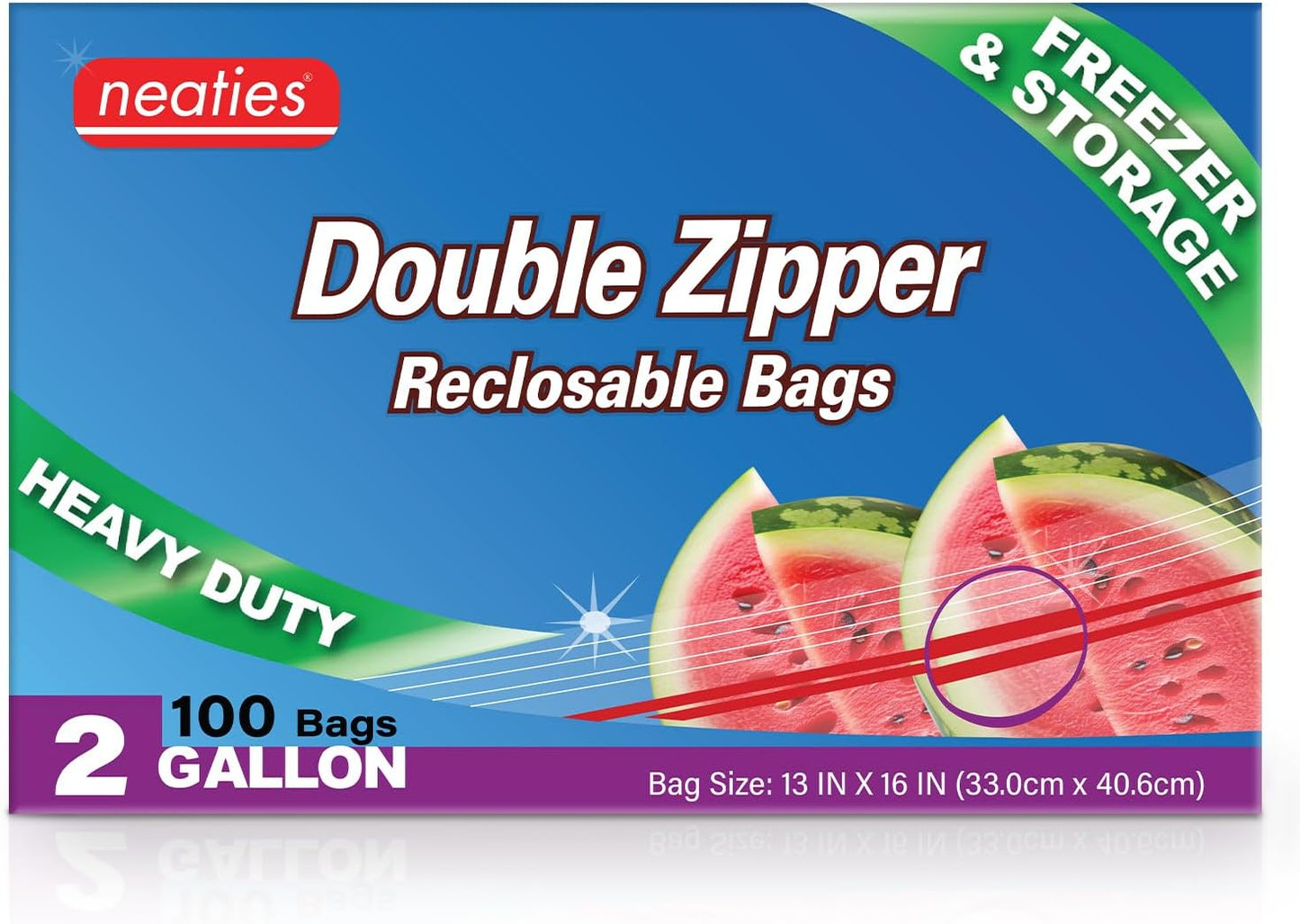 Neaties 2 Gallon Freezer Bags with Dual Seal Technology Pack of 100