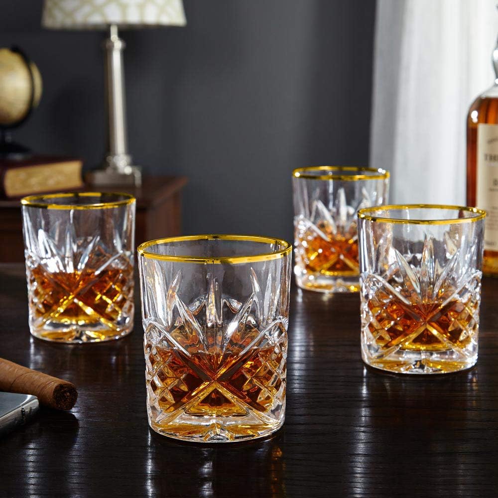 24K Gold Band Whiskey Glasses Set