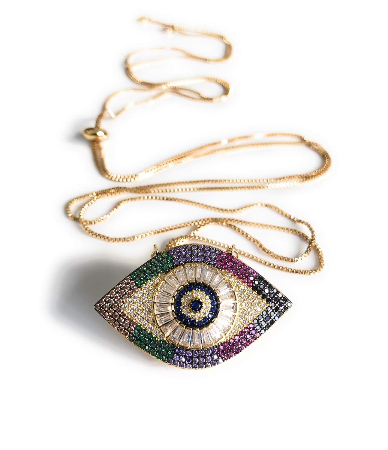 SIFRIMANIA Lariat Necklace with Big Evil Eye Pendant Charm