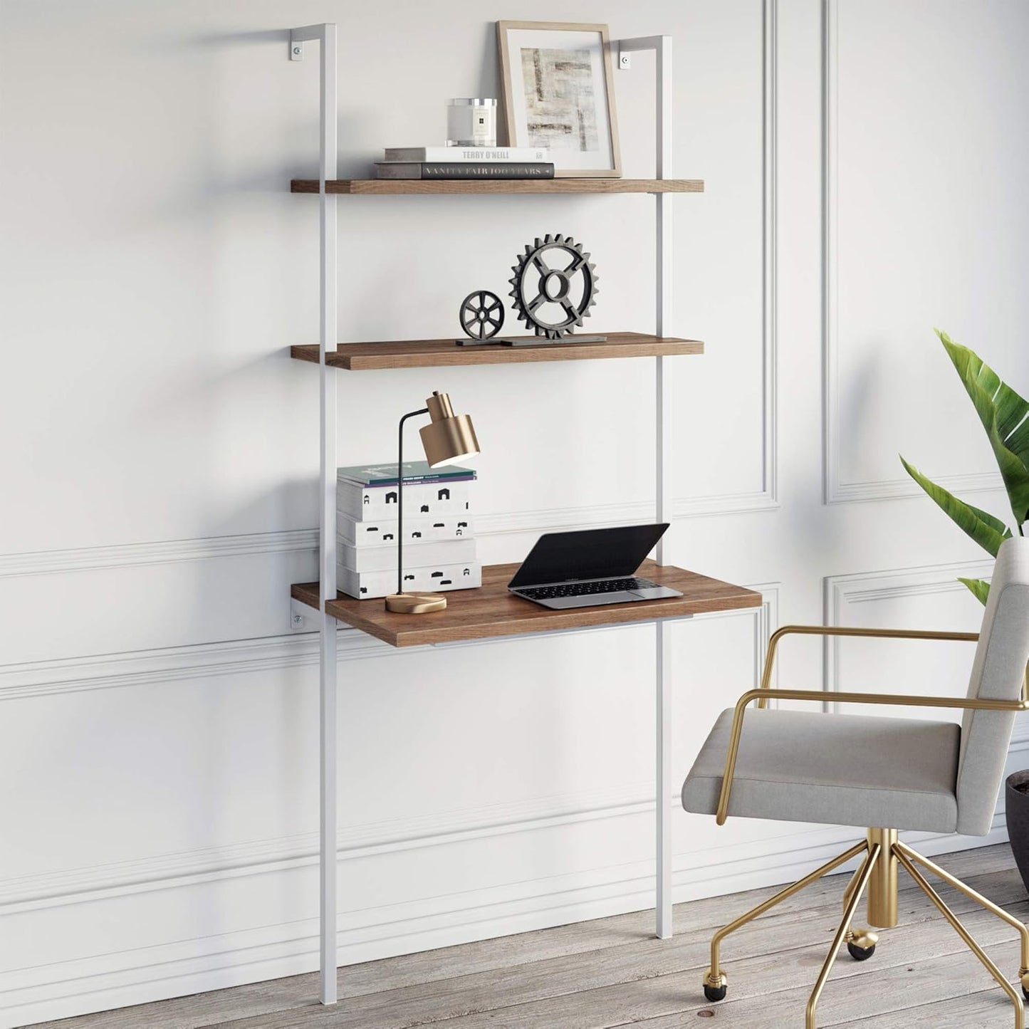 Nathan James Industrial Wall Mount Desk, Rustic Oak/White