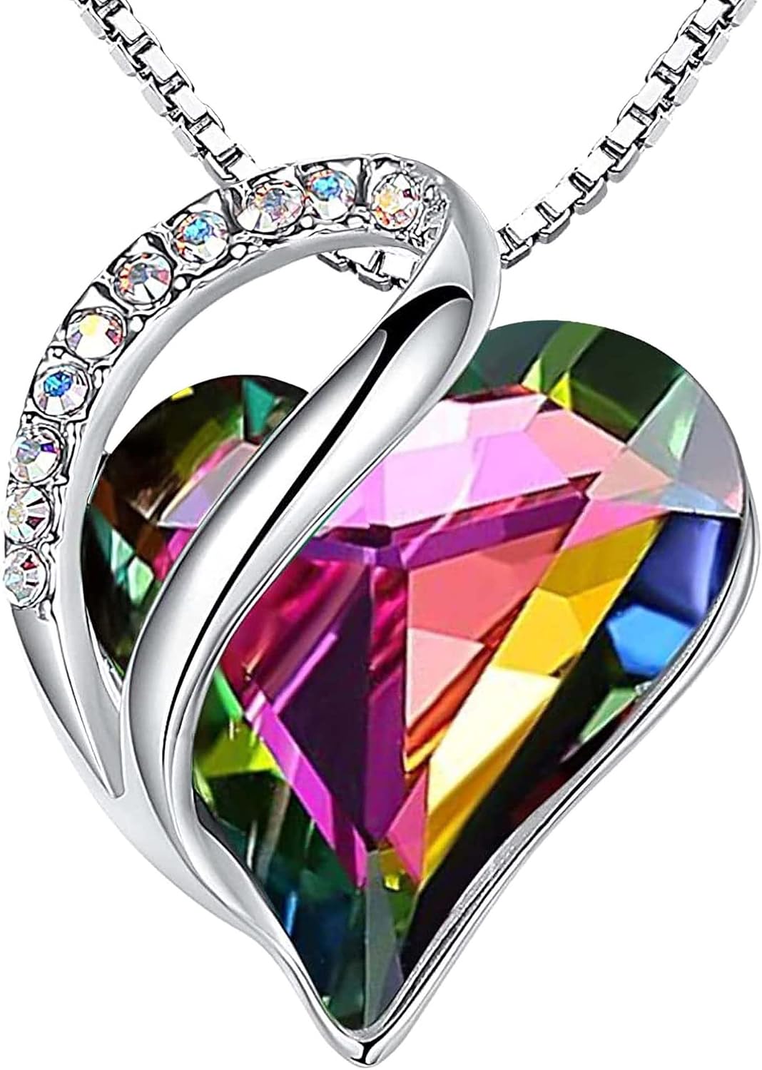 Infinity Love Birthstone Heart Crystal Pendant Necklace Gift