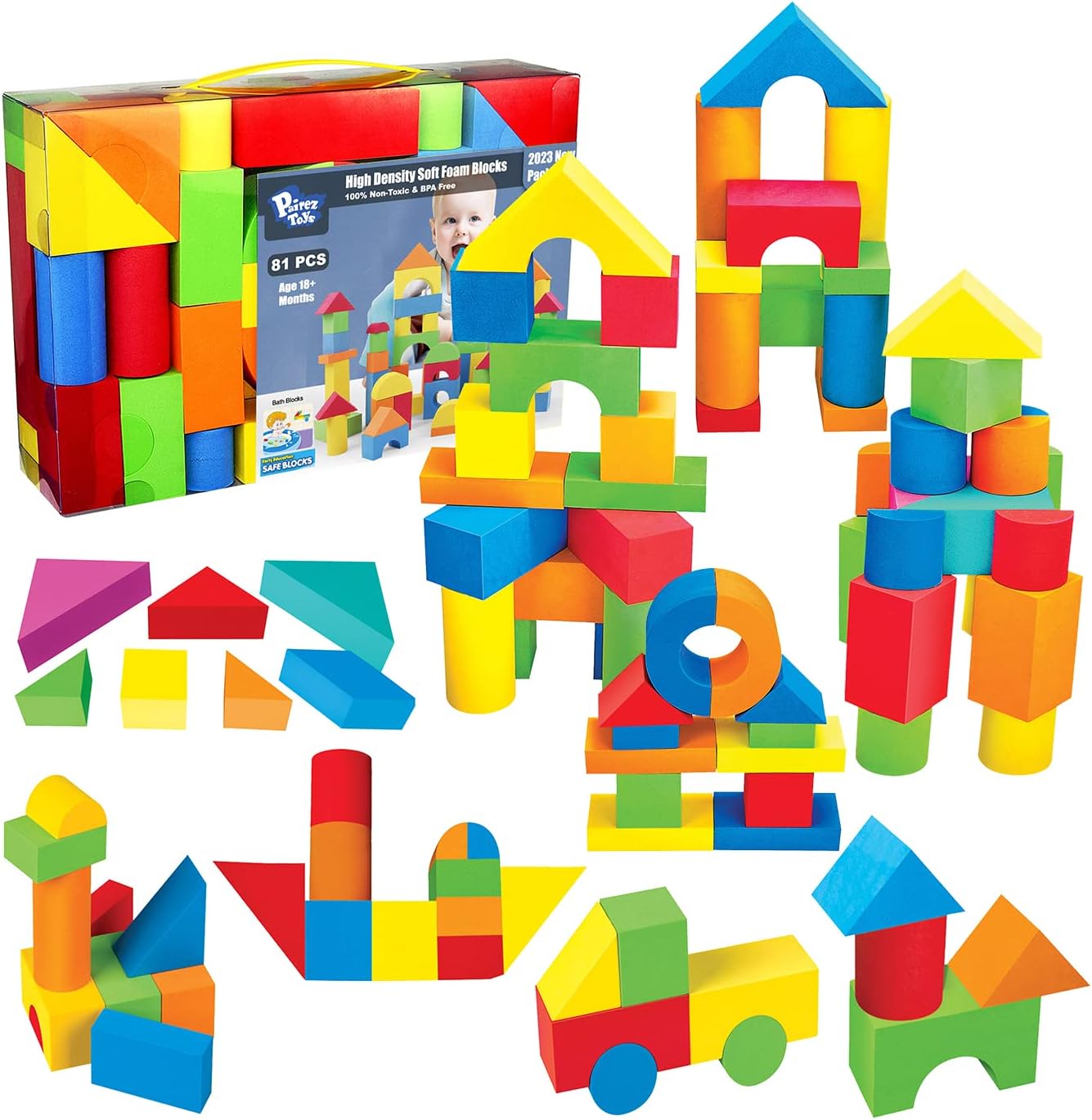 81-Piece Soft Foam Blocks: Sensory Bath Toy Set