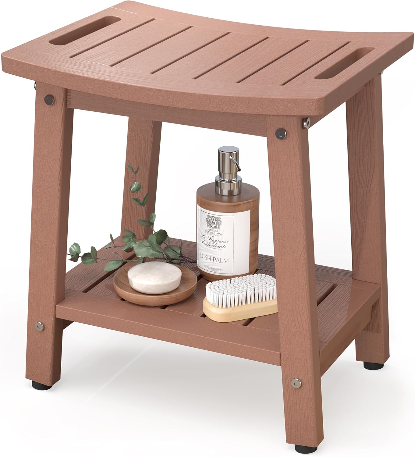 Shower Bench for Inside Shower - Waterproof Teak-Color Stool
