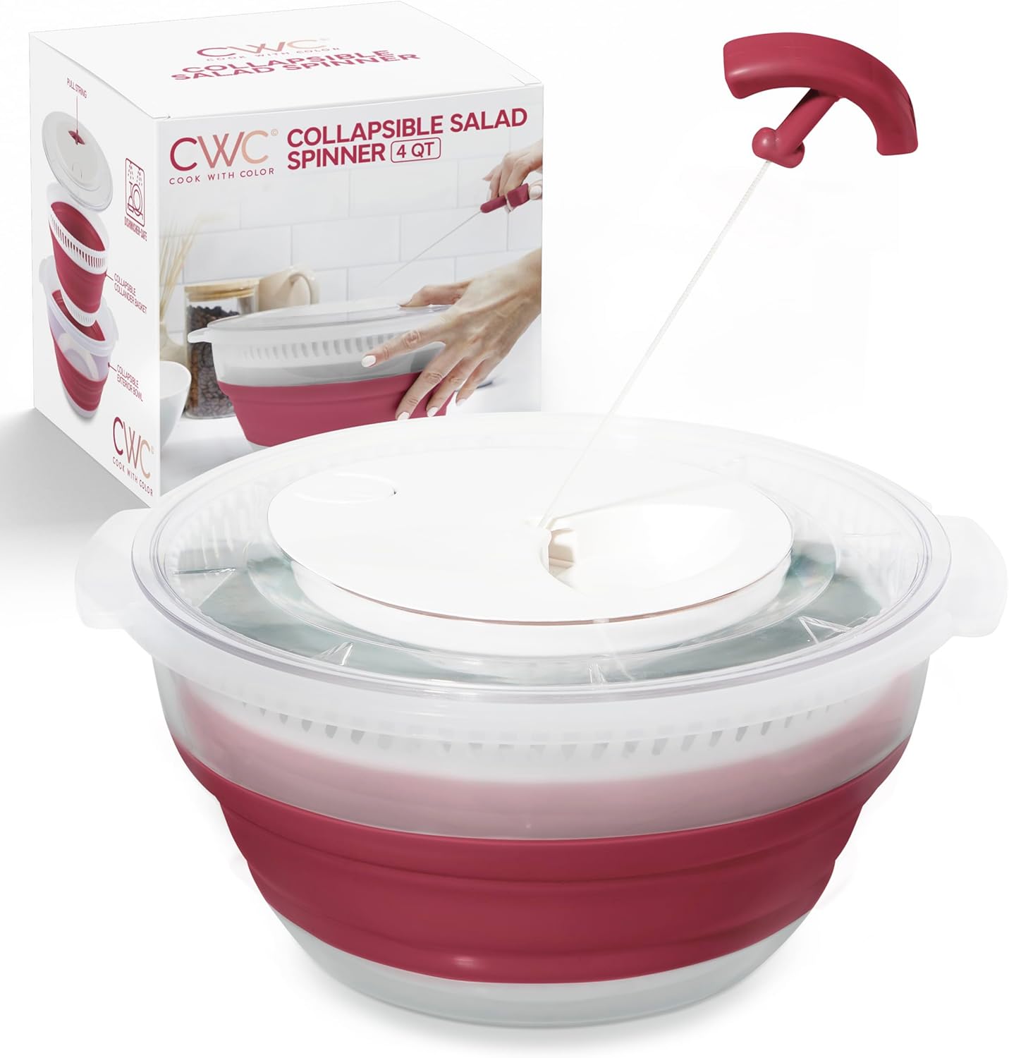 Space Saving 4 Qt Salad Spinner - Lettuce Dryer & Colander (Rose)