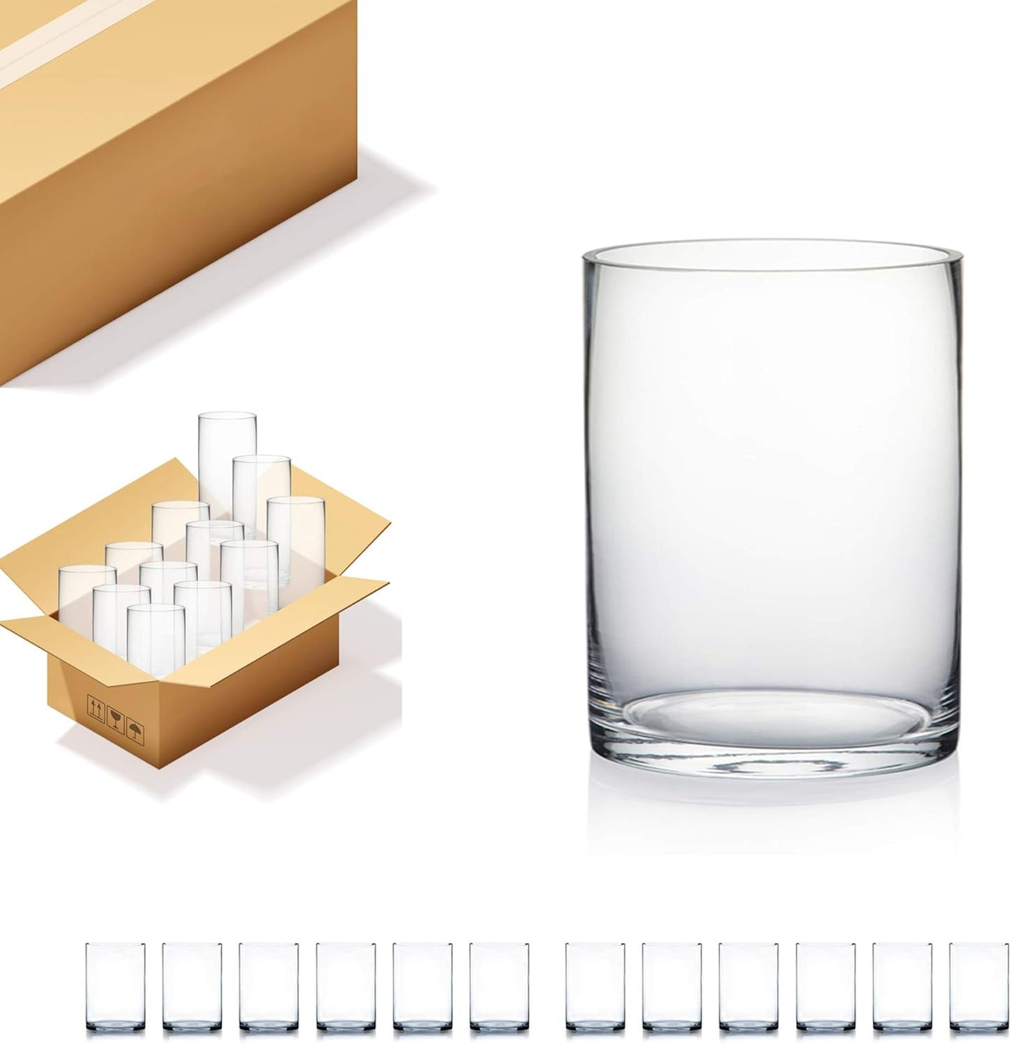 WGV Cylinder Vase Bulk for Weddings and Home Decor, 12 Pieces