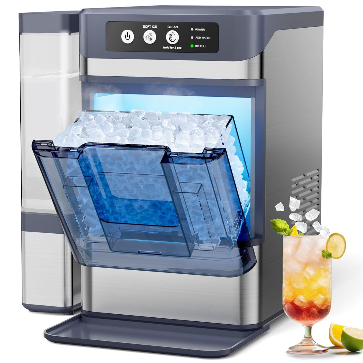 Nugget Ice Maker for Soft Chewable Ice, 44Lbs/24H Capacity