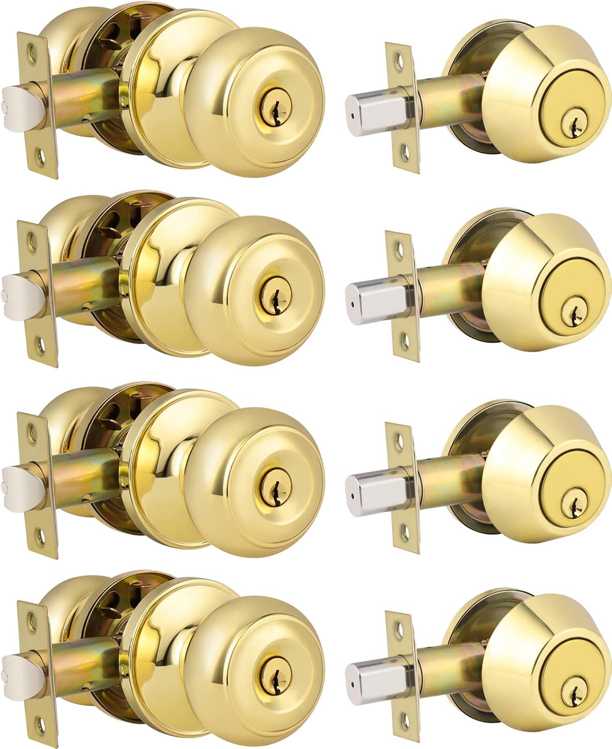 Keyed Alike Entry Door Knob and Deadbolt Lock Set in Brass