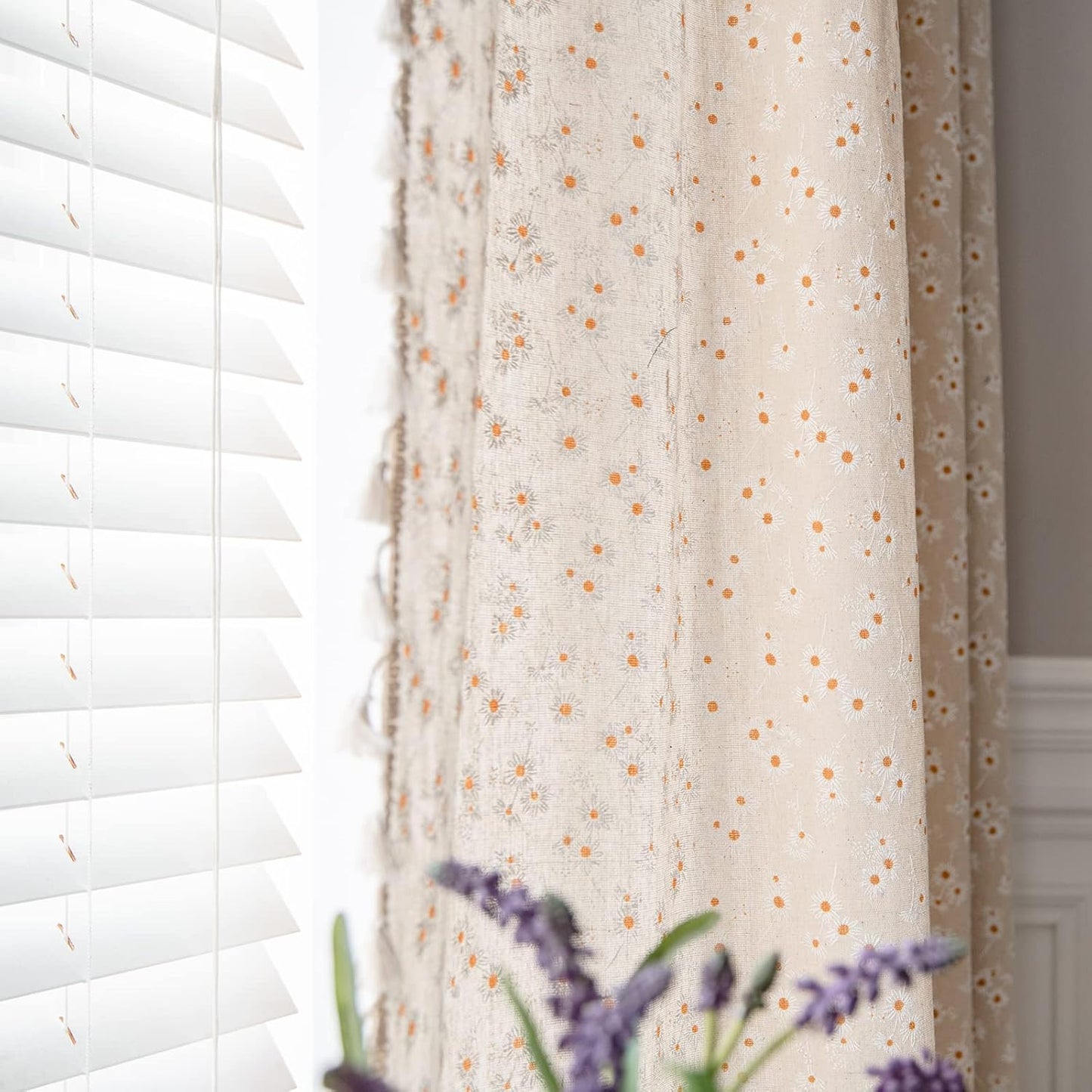 Daisy Floral Curtains 96 Inch Length for Boho Bedroom Decor
