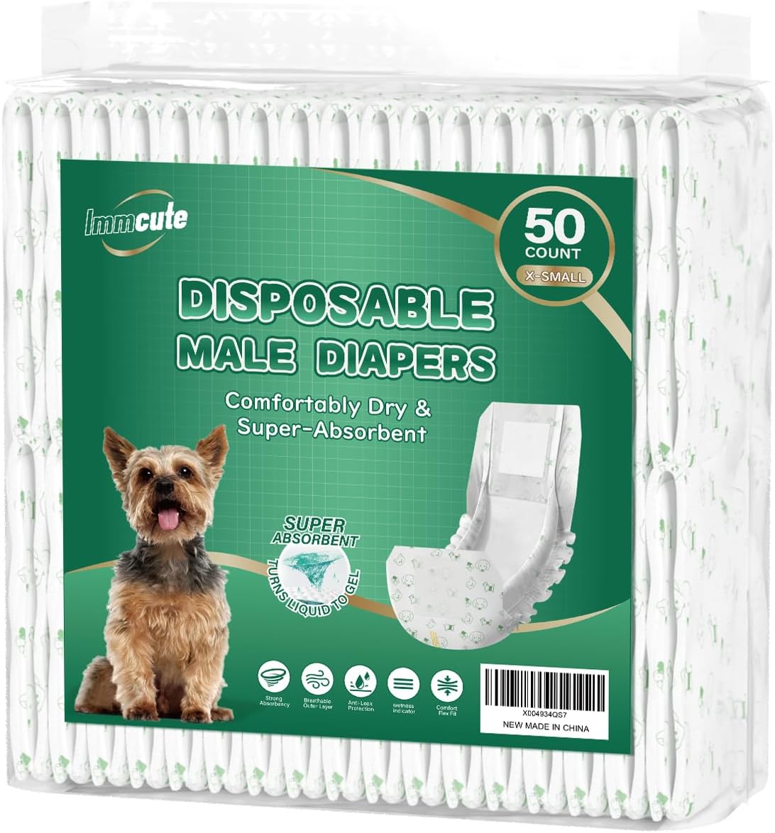 IMMCUTE XS Male Dog Wraps 50 Ct: Super-Absorbent Disposable Diapers